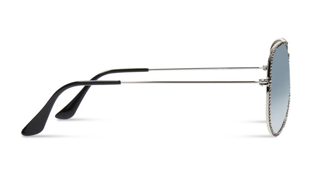 JIMMY CRYSTAL GL3003-GREIGE aviator sunglasses with a silver metal frame, designed for women, showcasing a stylish full-rimmed design.