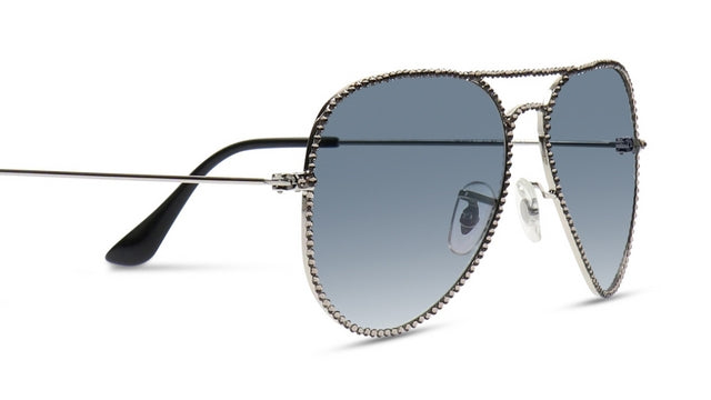 JIMMY CRYSTAL GL3003-GREIGE aviator sunglasses with a silver metal frame, designed for women, showcasing a stylish full-rimmed design.