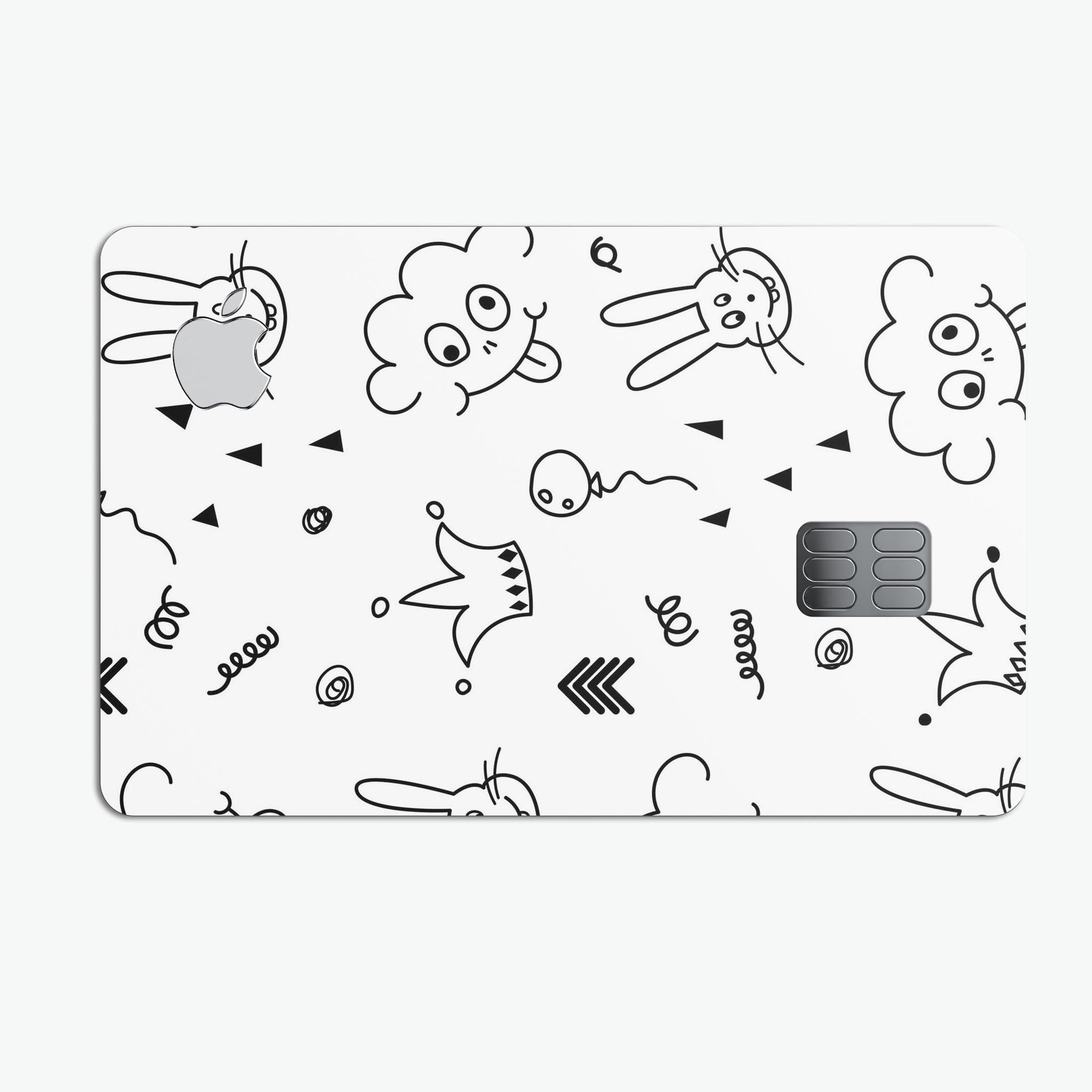 Joker, Clouds, and Balloon Doodle skin kit for Apple Card, showcasing vibrant colors and unique design.