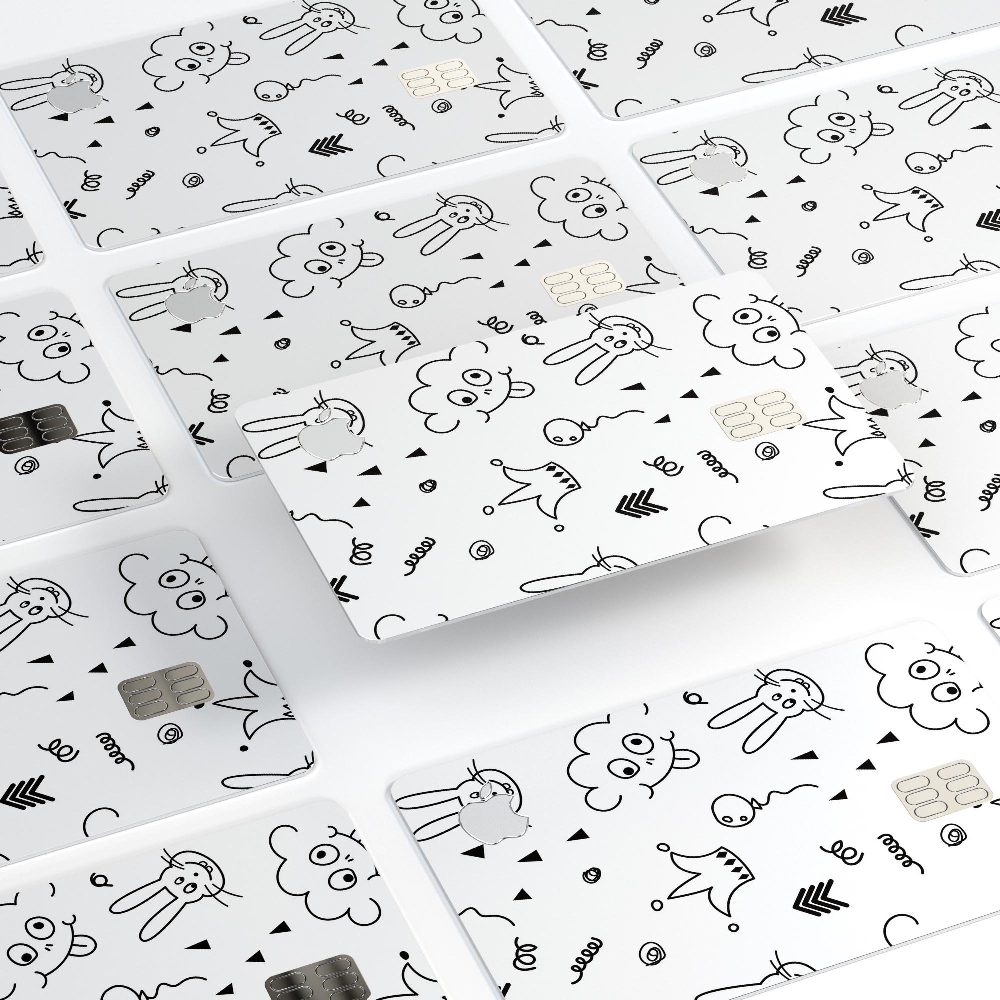 Joker, Clouds, and Balloon Doodle skin kit for Apple Card, showcasing vibrant colors and unique design.