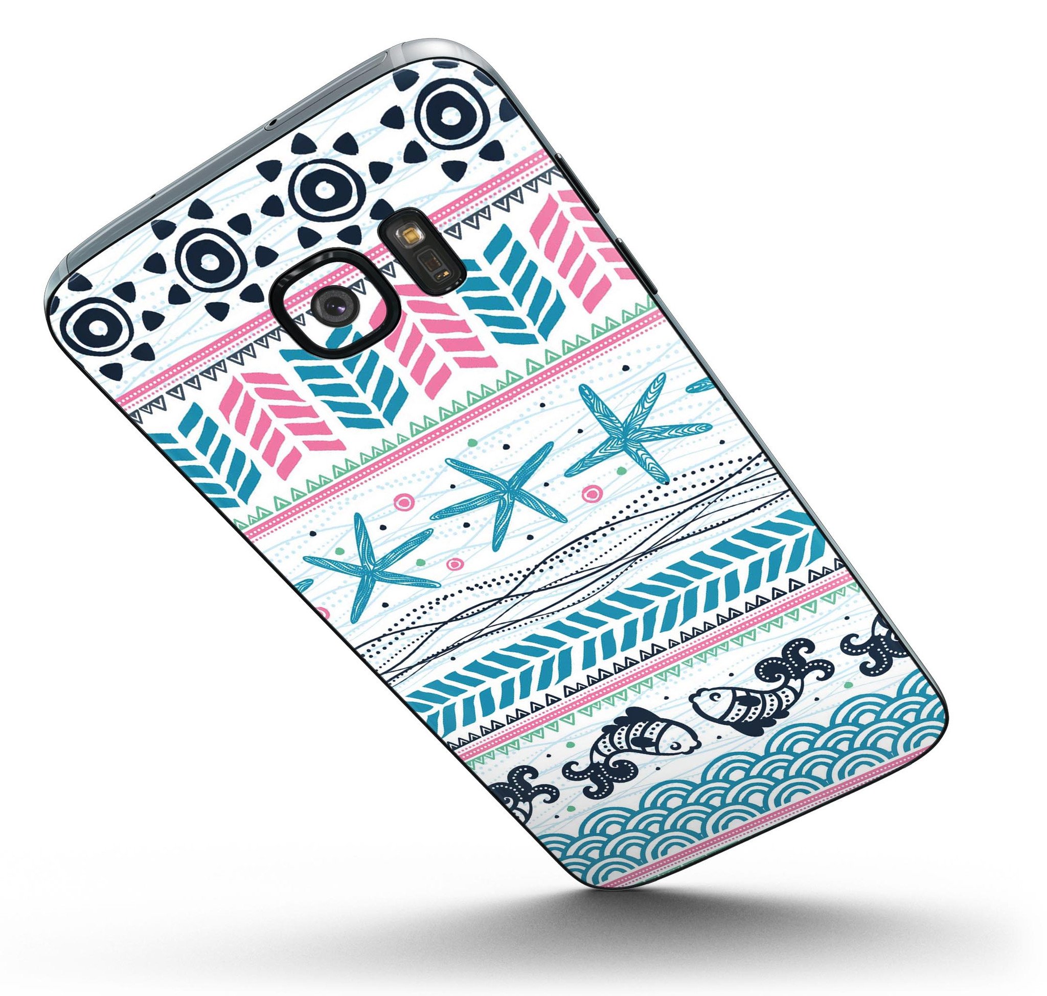 Jumping Fish Repeating Pattern skin kit for Samsung Galaxy S7/S7 Edge, showcasing vibrant colors and full-body coverage.