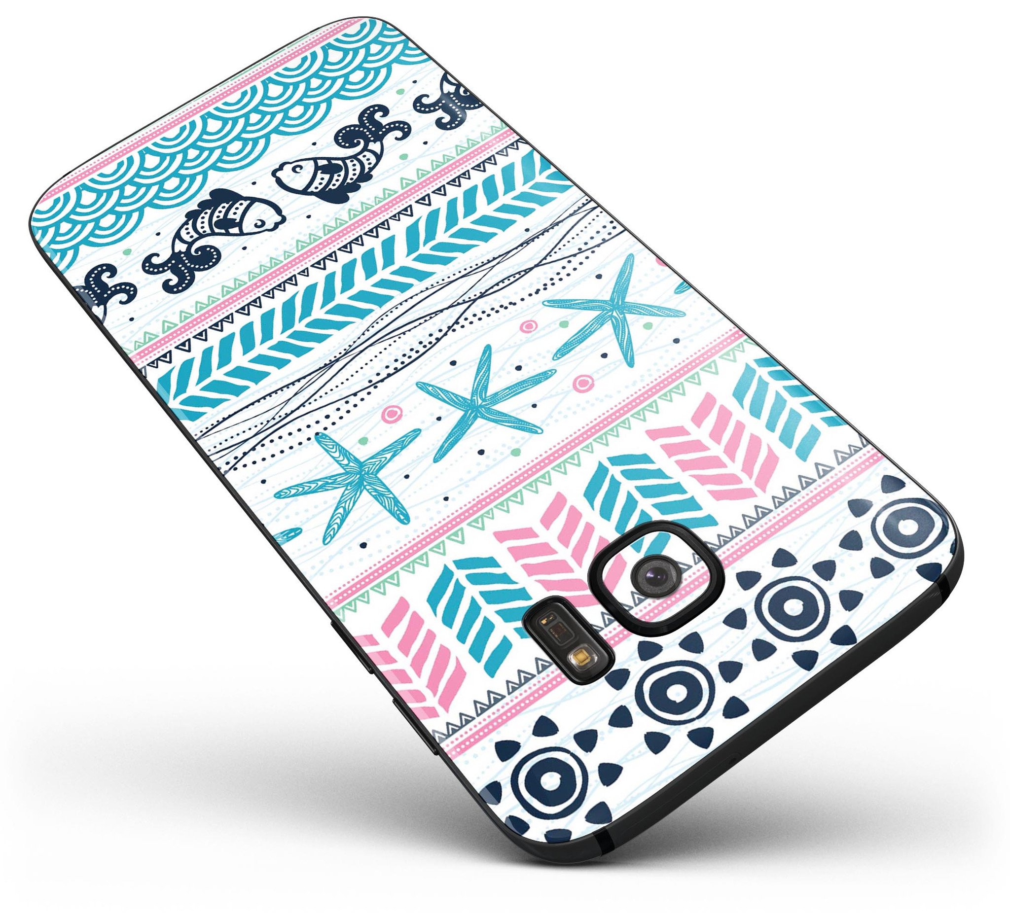 Jumping Fish Repeating Pattern skin kit for Samsung Galaxy S7/S7 Edge, showcasing vibrant colors and full-body coverage.