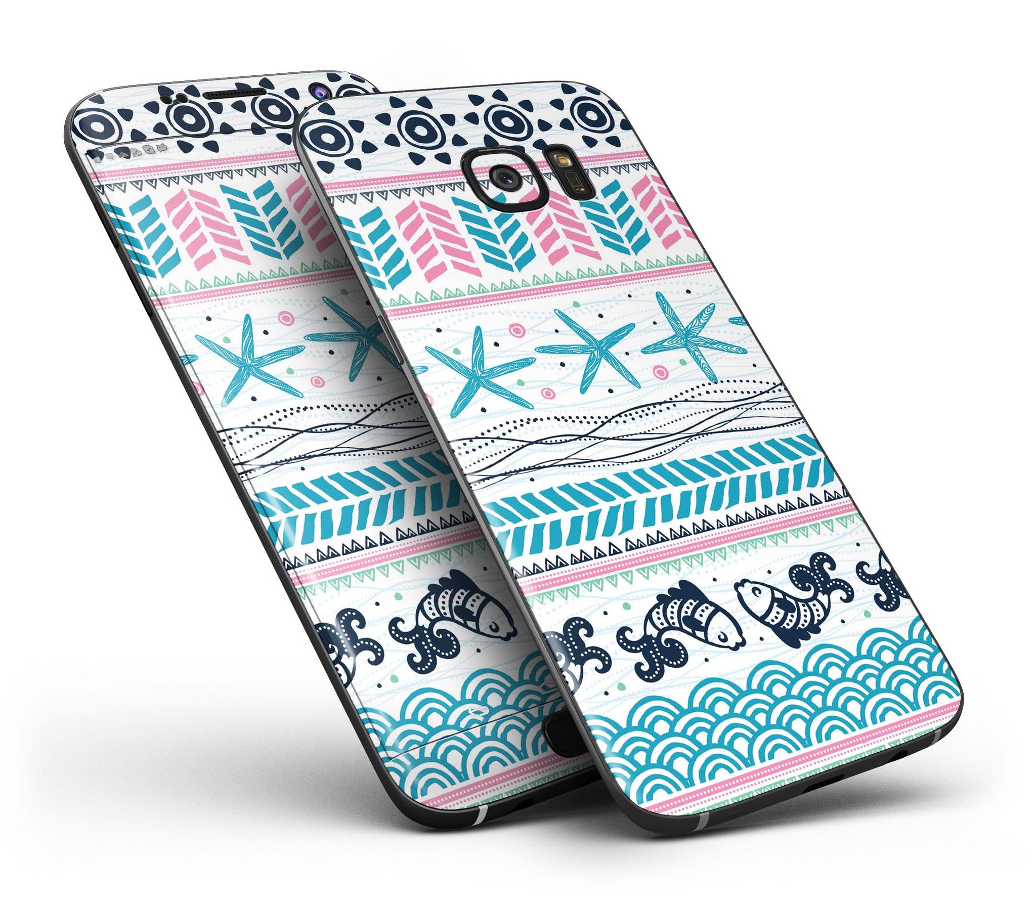 Jumping Fish Repeating Pattern skin kit for Samsung Galaxy S7/S7 Edge, showcasing vibrant colors and full-body coverage.