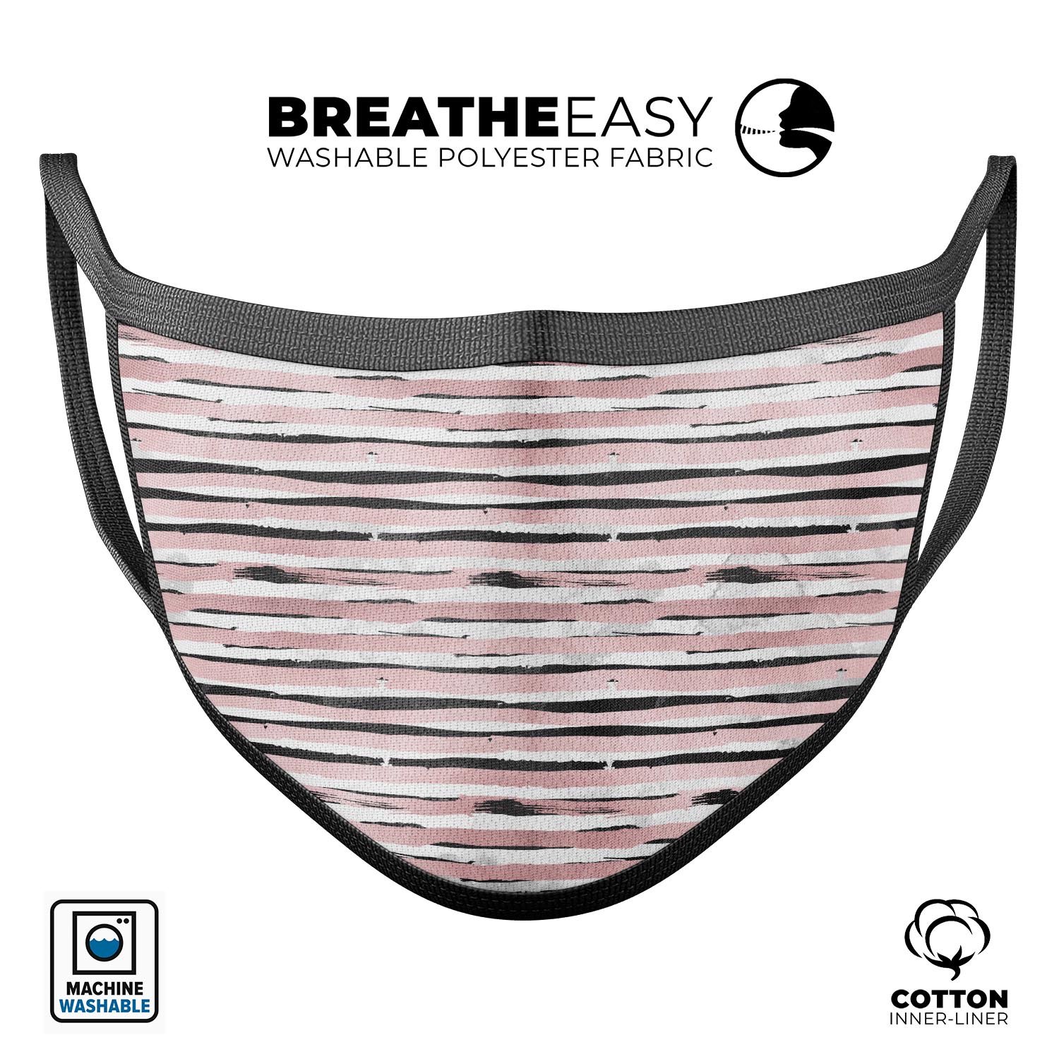 Karamfila Marble & Rose Gold Striped v8 mouth cover, featuring a stylish design with adjustable ear loops for a comfortable fit.