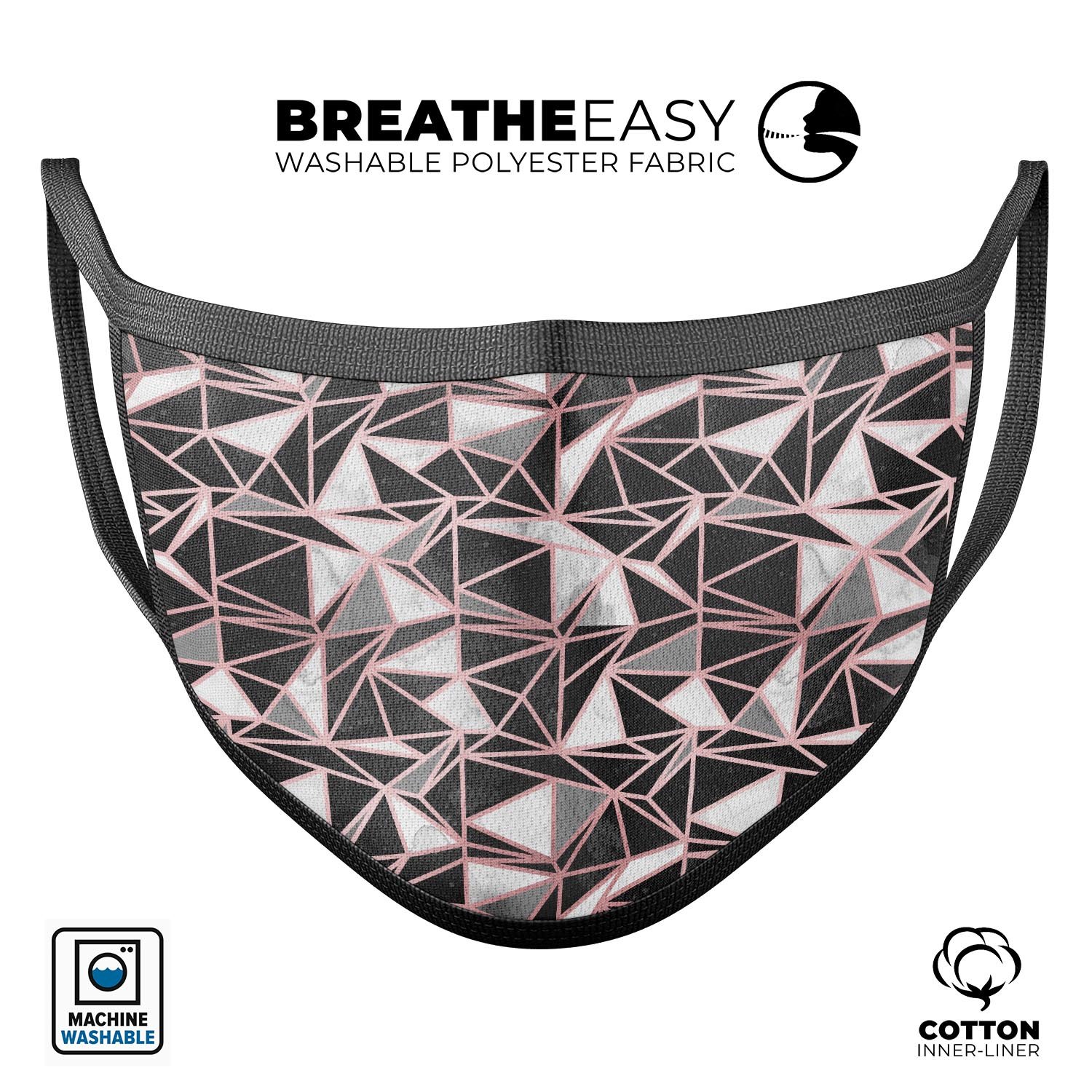 Karamfila Marble & Rose Gold v1 unisex mouth cover, featuring a stylish marble design and adjustable ear loops for a comfortable fit.