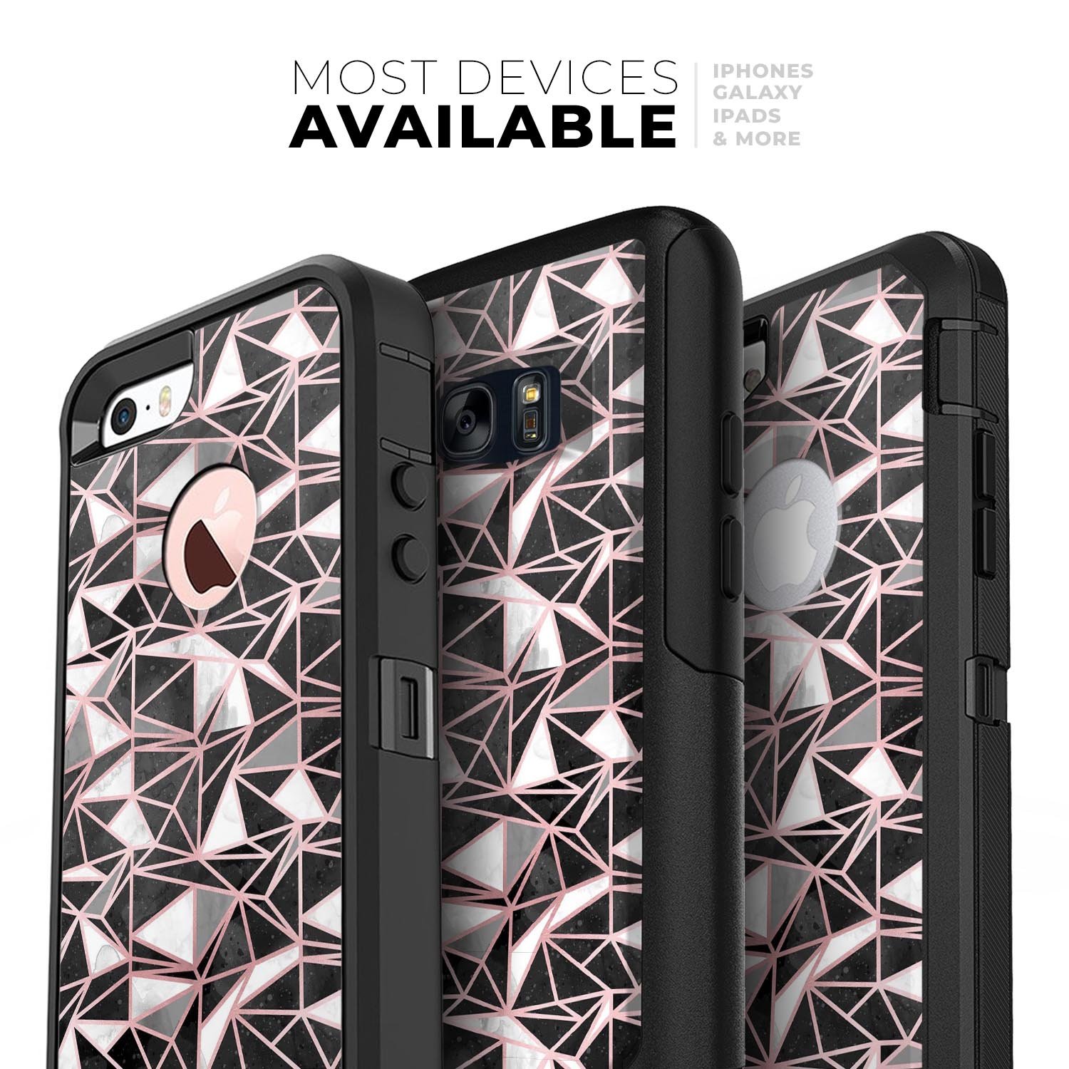 Karamfila Marble & Rose Gold Skin Kit for iPhone OtterBox, showcasing a stylish marble design with rose gold accents.