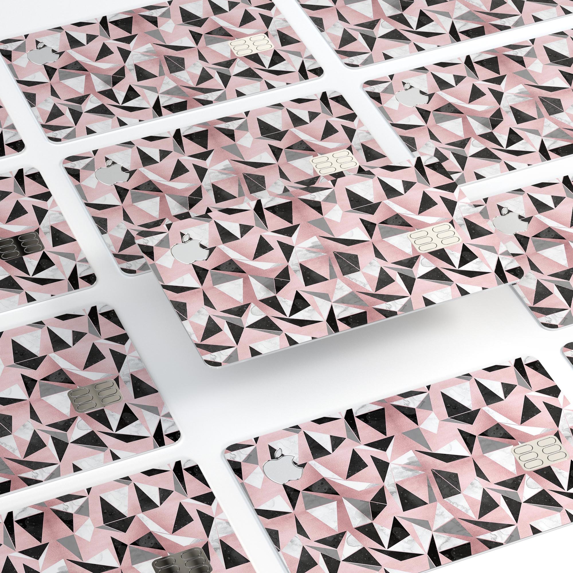 Karamfila Marble & Rose Gold skin kit for Apple Card, showcasing premium vinyl design and bubble-free installation features.