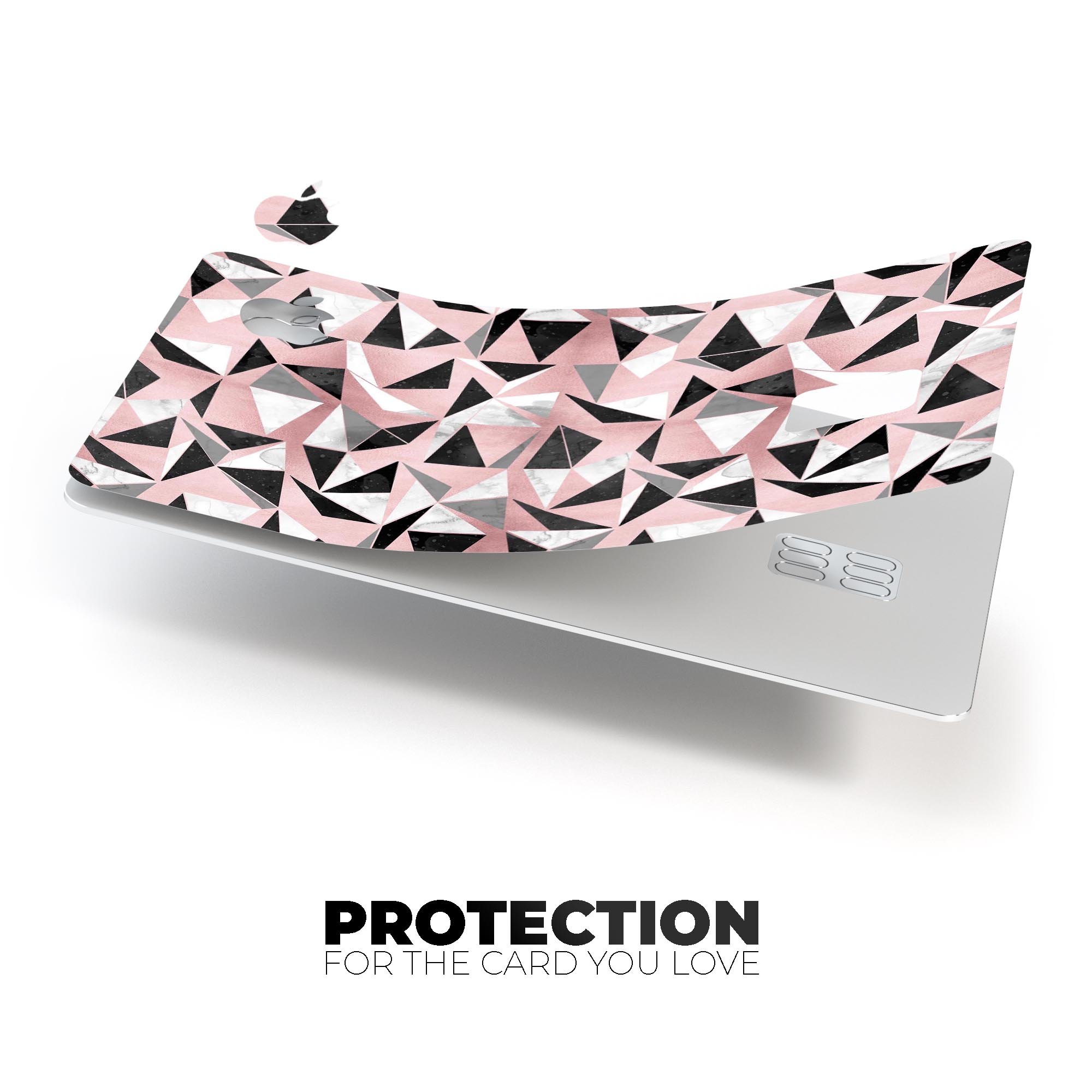 Karamfila Marble & Rose Gold skin kit for Apple Card, showcasing premium vinyl design and bubble-free installation features.