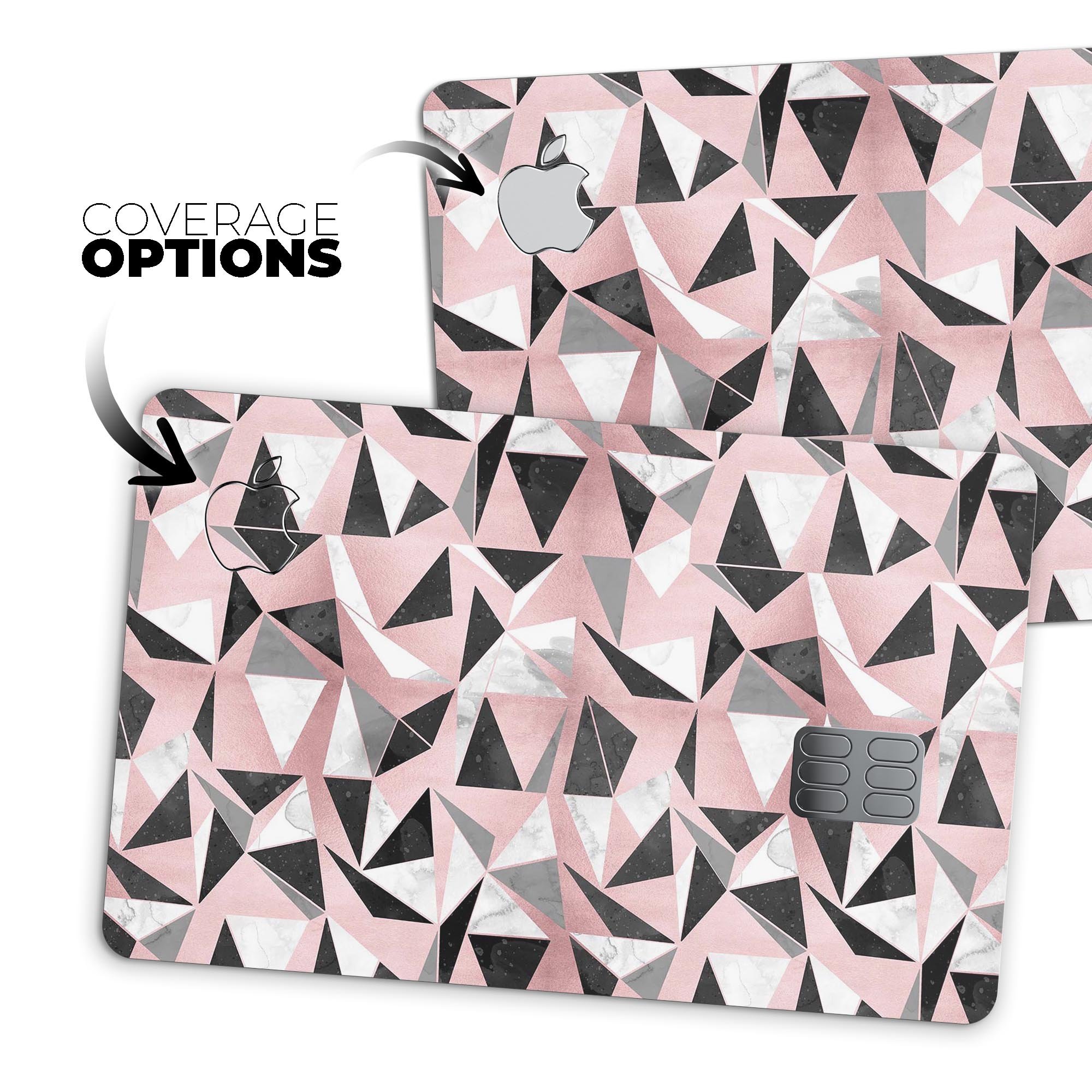 Karamfila Marble & Rose Gold skin kit for Apple Card, showcasing premium vinyl design and bubble-free installation features.
