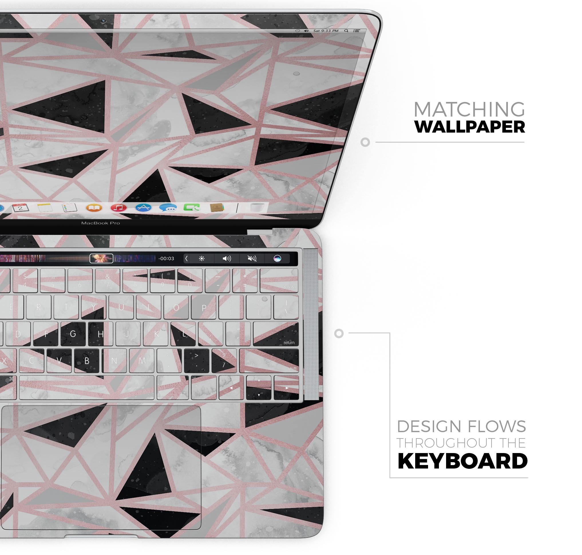 Karamfila Marble & Rose Gold skin decal wrap kit for Apple MacBook, showcasing a stylish design and premium vinyl material.