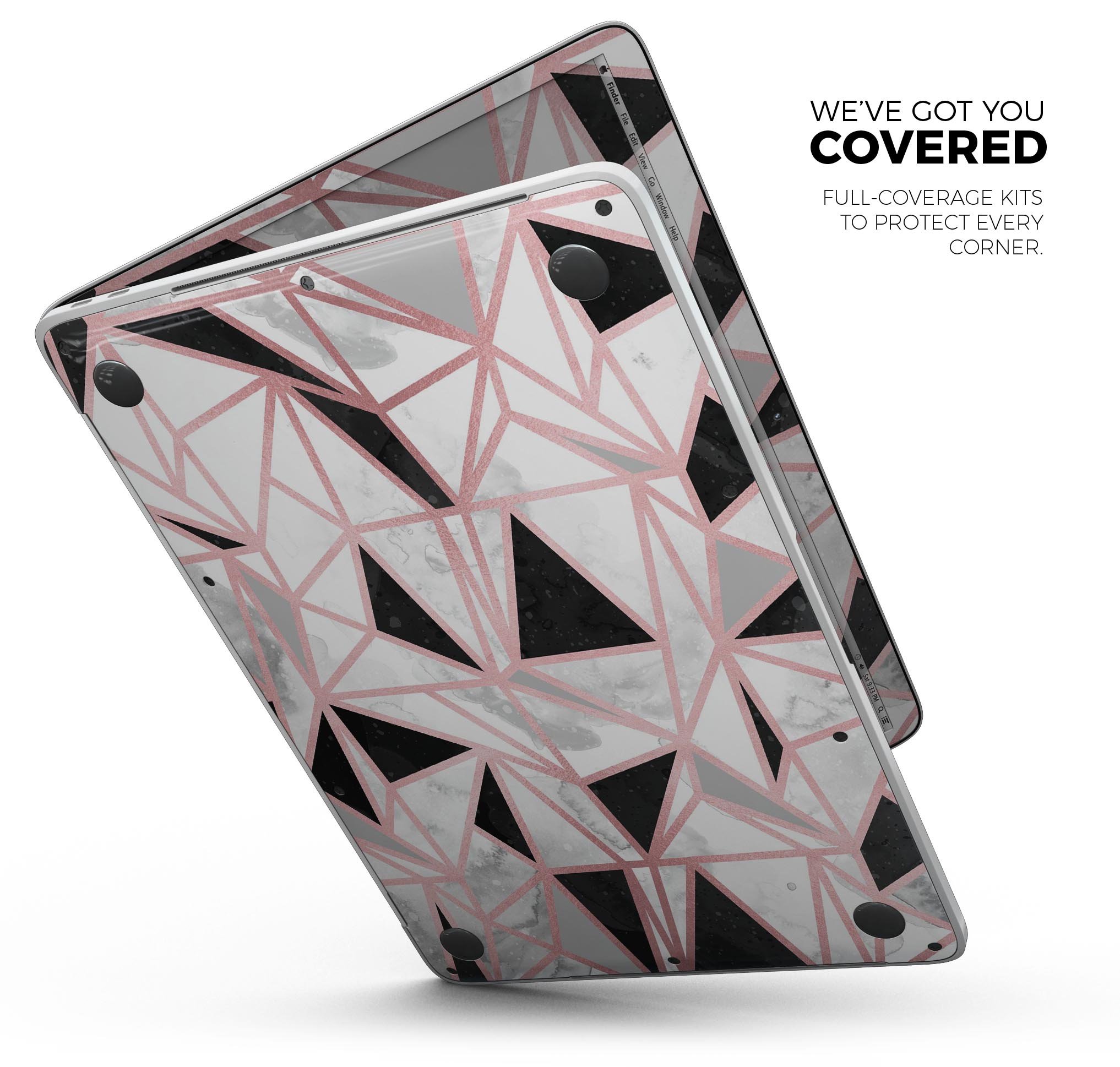 Karamfila Marble & Rose Gold skin decal wrap kit for Apple MacBook, showcasing a stylish design and premium vinyl material.