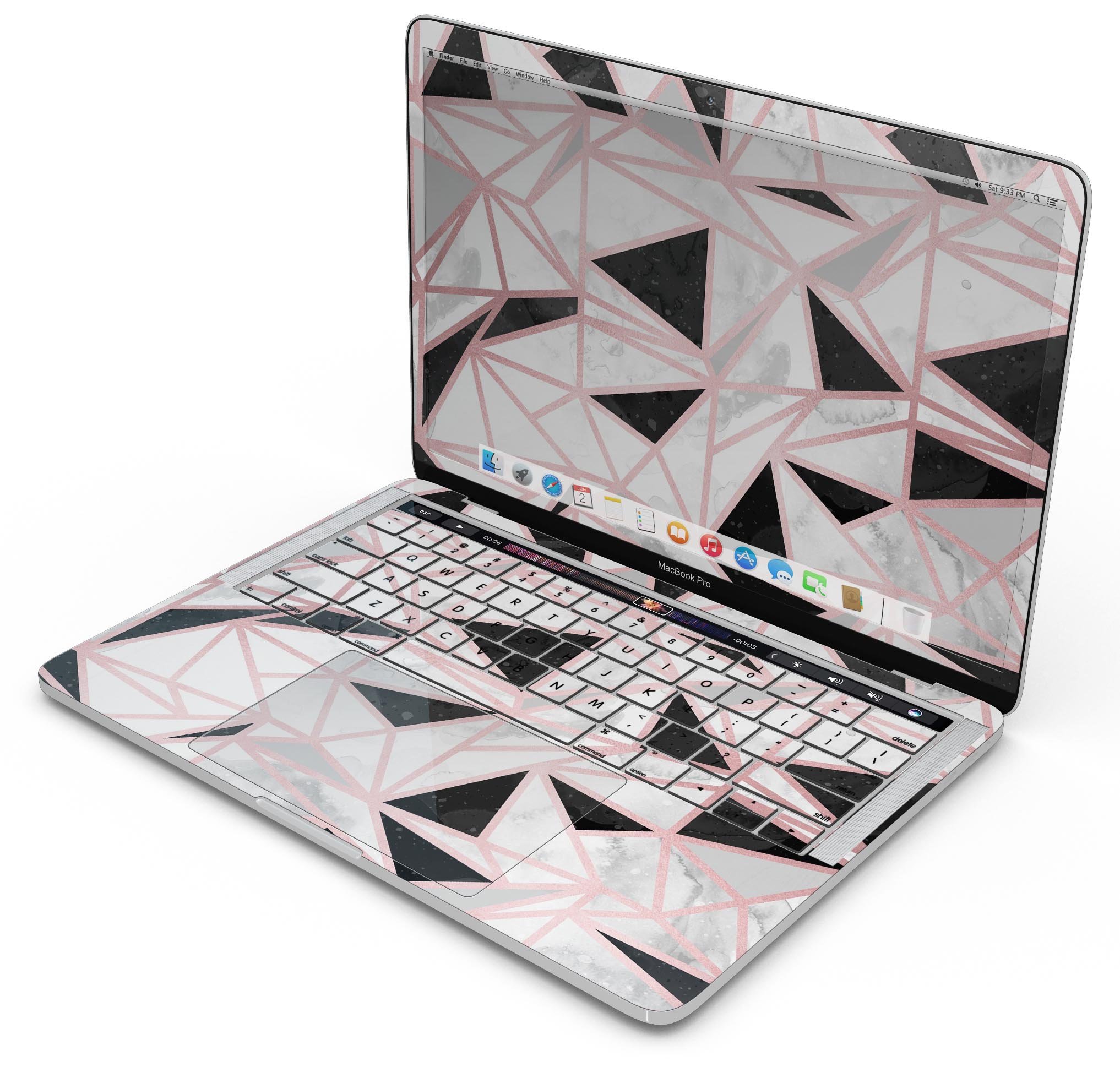 Karamfila Marble & Rose Gold skin decal wrap kit for Apple MacBook, showcasing a stylish design and premium vinyl material.