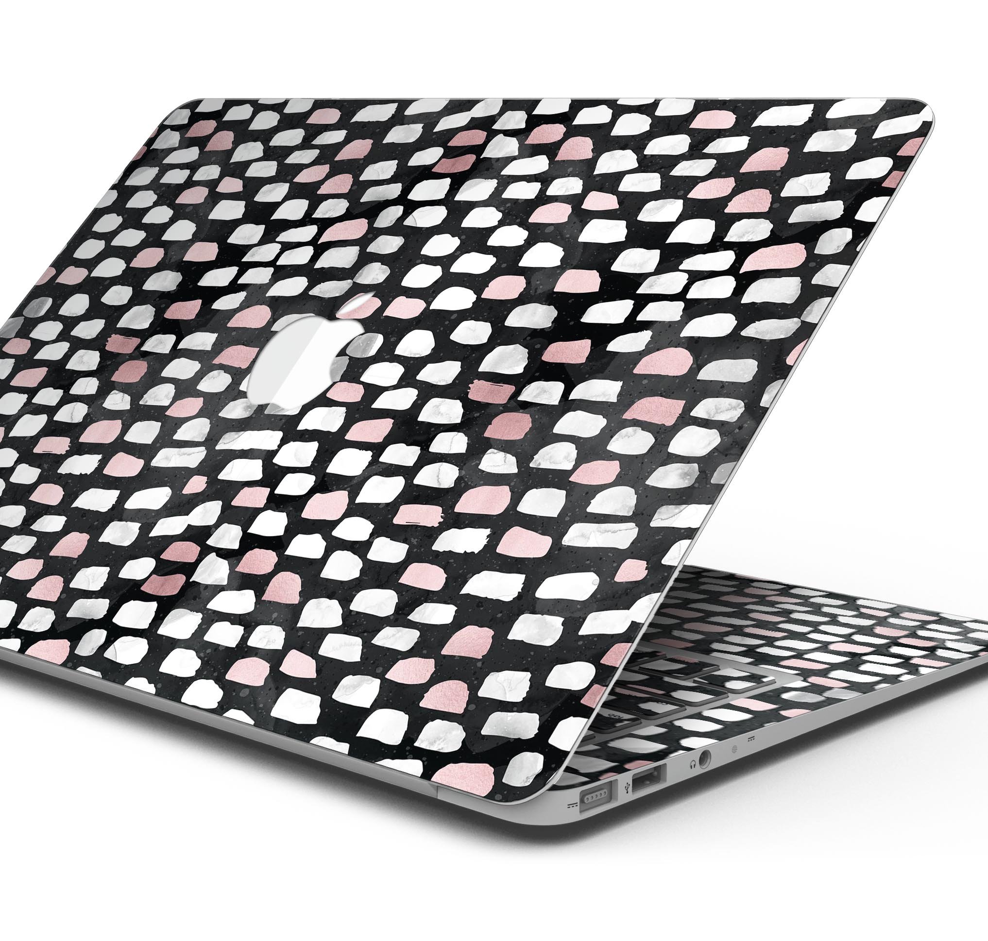 Karamfila Marble & Rose Gold skin decal wrap kit for MacBook, showcasing a stylish marble design with rose gold accents.