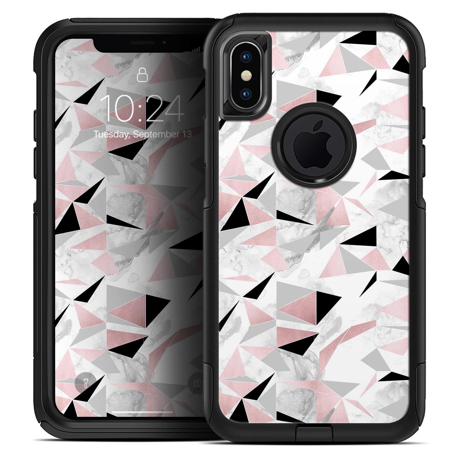 Karamfila Marble & Rose Gold Skin Kit for iPhone OtterBox, showcasing a stylish marble design with rose gold accents.