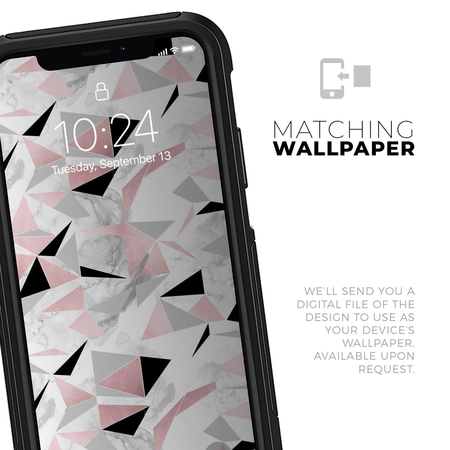 Karamfila Marble & Rose Gold Skin Kit for iPhone OtterBox, showcasing a stylish marble design with rose gold accents.