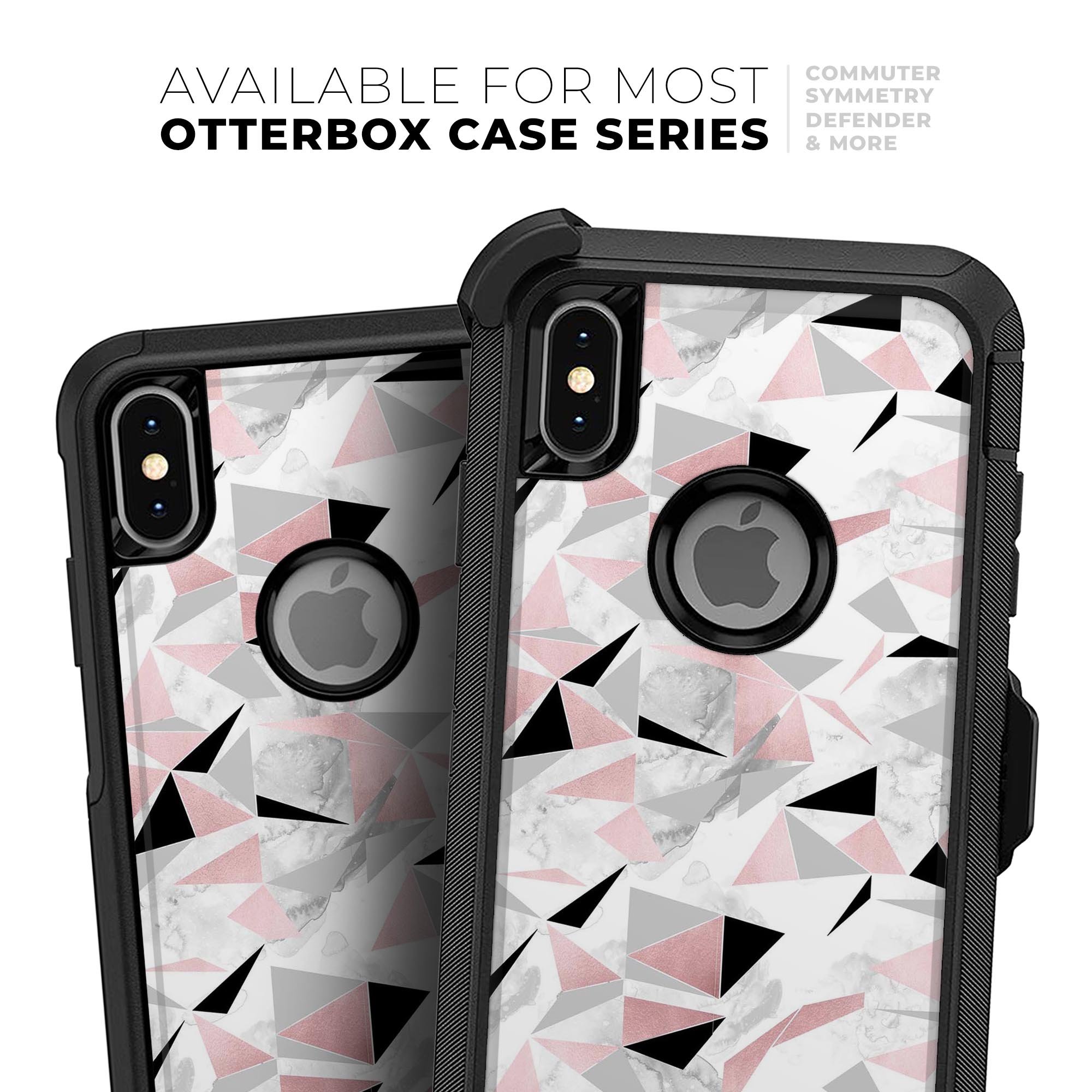 Karamfila Marble & Rose Gold Skin Kit for iPhone OtterBox, showcasing a stylish marble design with rose gold accents.