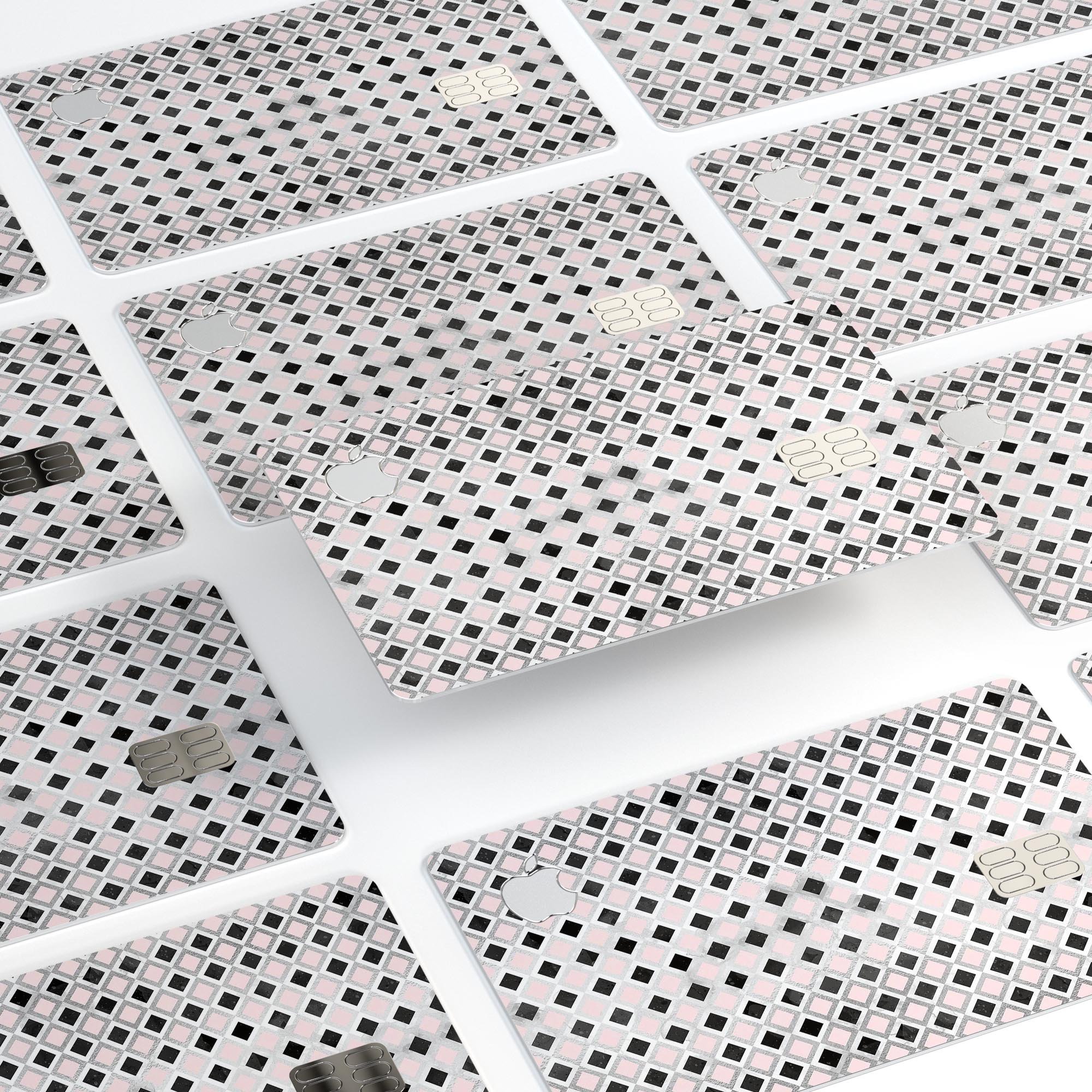 Karamfila Silver & Pink Marble V11 decal skin applied to an Apple Card, showcasing its premium design and protective features.