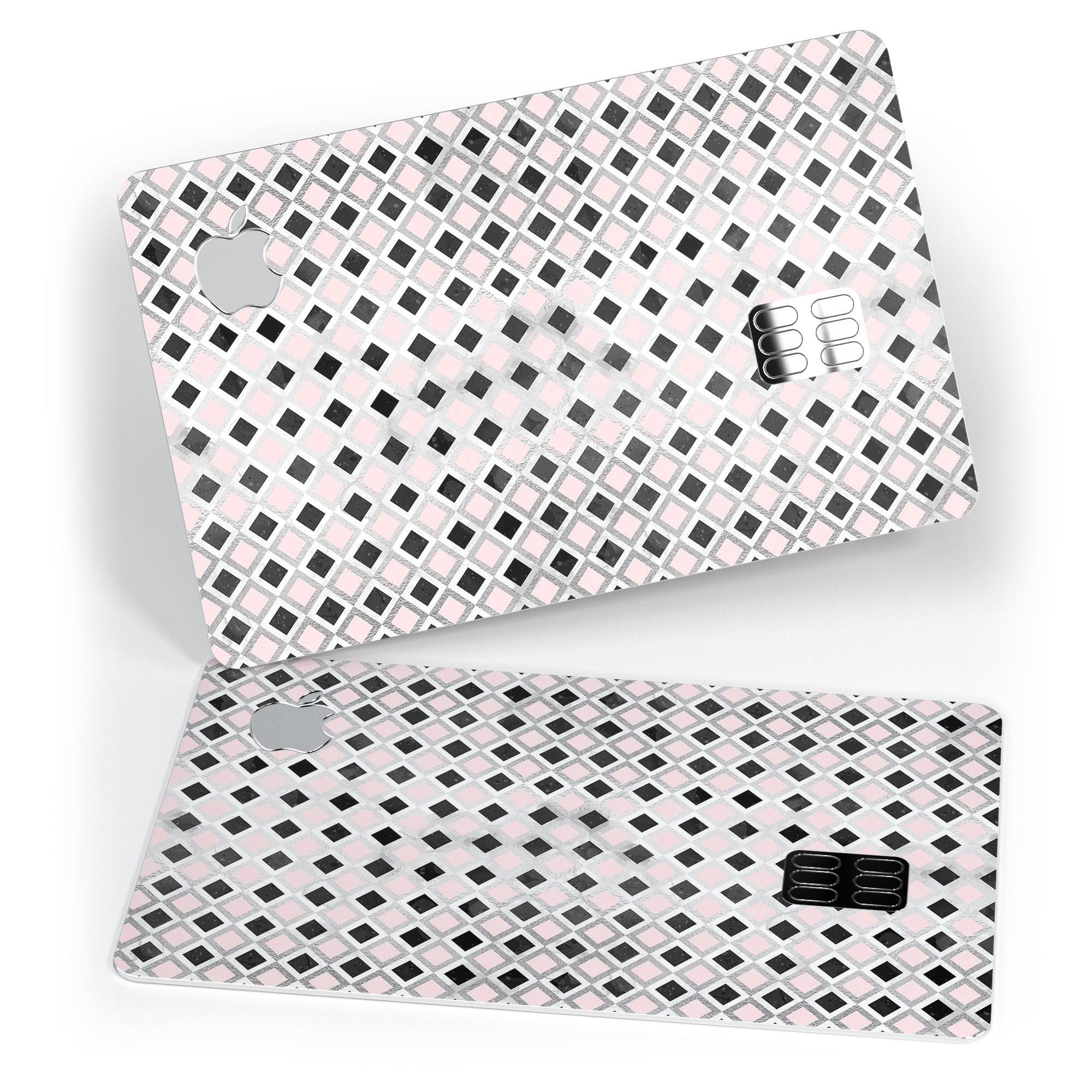 Karamfila Silver & Pink Marble V11 decal skin applied to an Apple Card, showcasing its premium design and protective features.