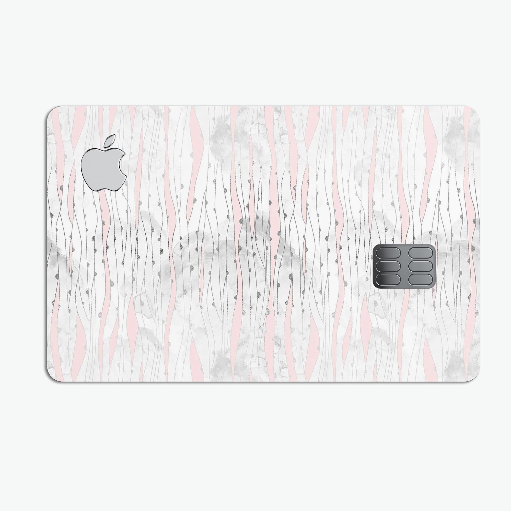 Karamfila Silver & Pink Marble V10 skin kit for Apple Card, showcasing premium vinyl design and finishes.
