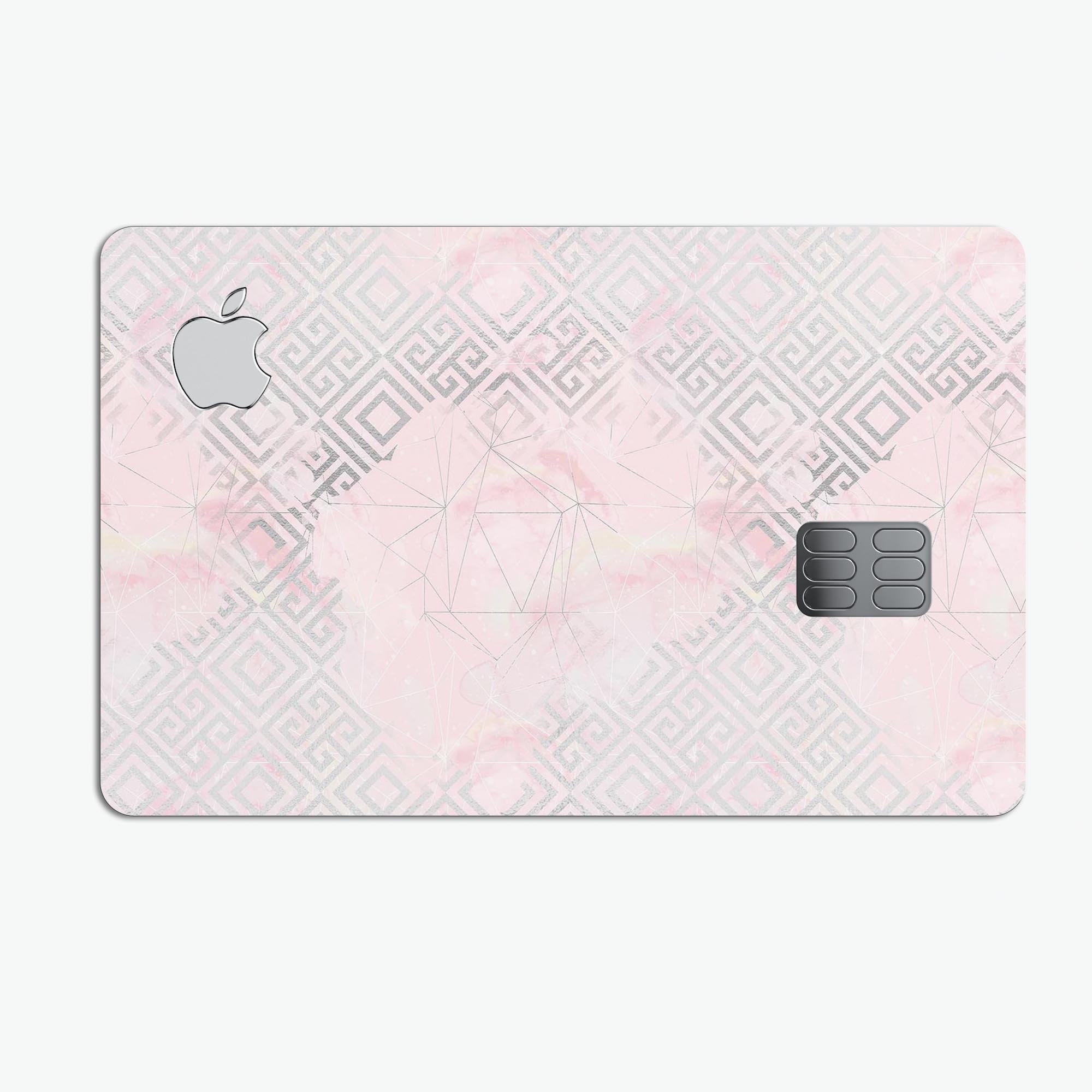 Karamfila Silver & Pink Marble V12 decal skin-kit for Apple Card, showcasing its elegant design and premium quality.