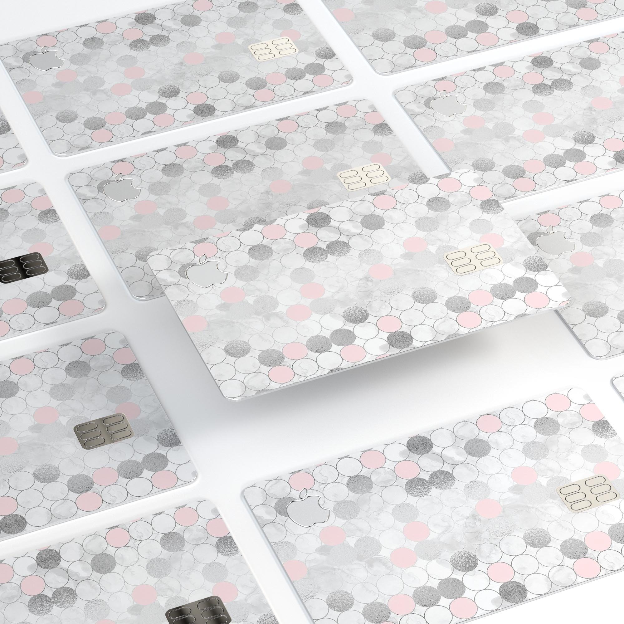 Karamfila Silver & Pink Marble V14 decal skin for Apple Card, showcasing its premium design and protective features.