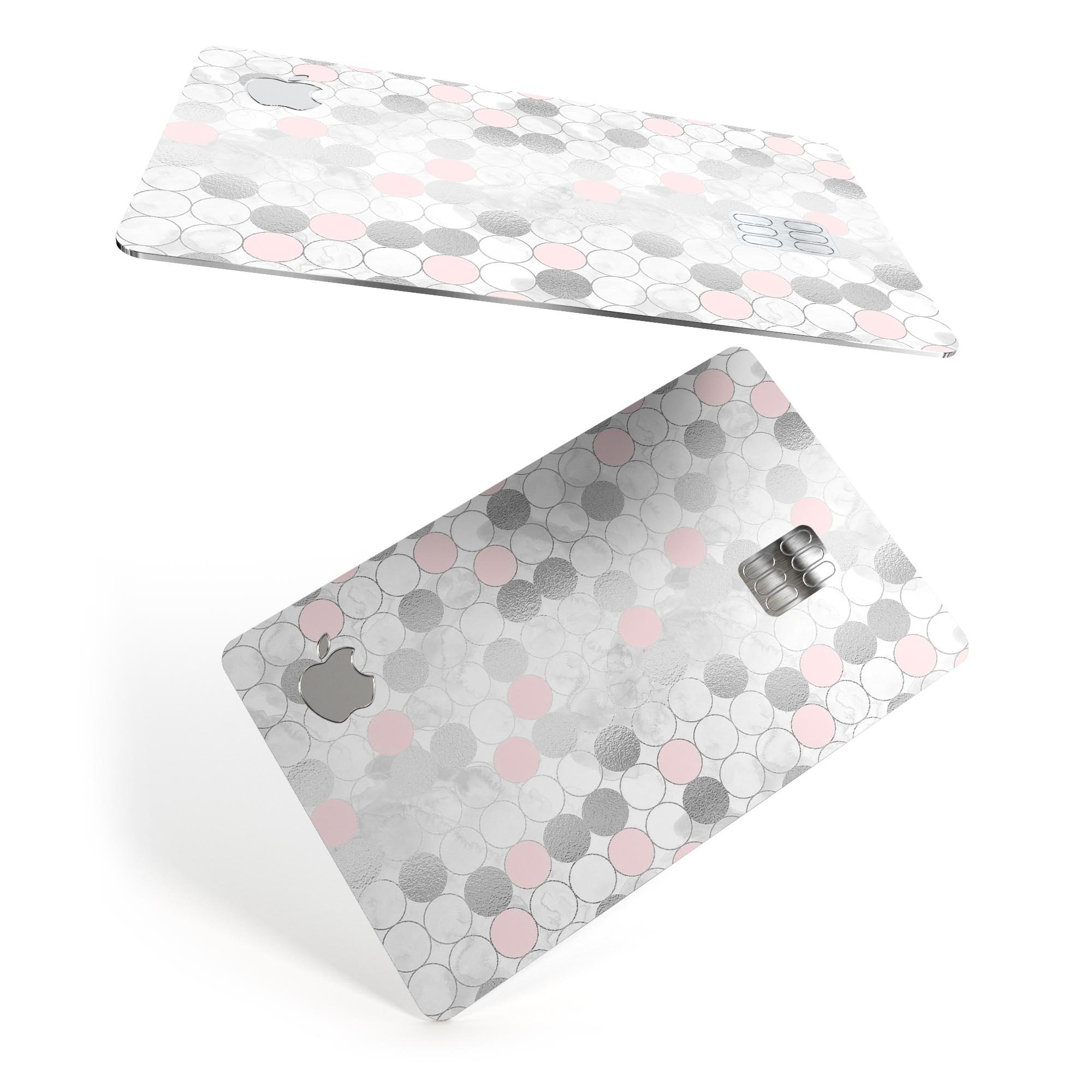 Karamfila Silver & Pink Marble V14 decal skin for Apple Card, showcasing its premium design and protective features.