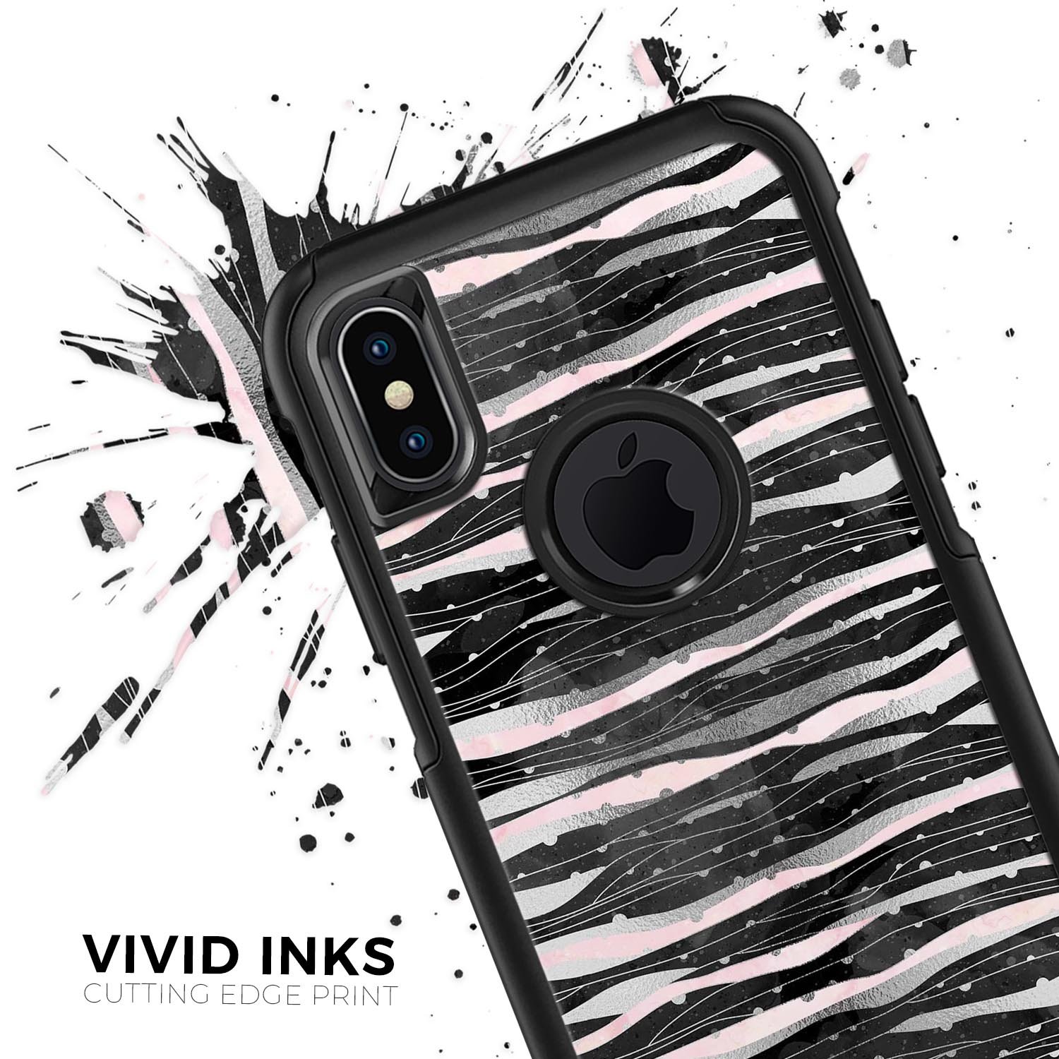 Karamfila Silver & Pink Marble V5 Skin Kit for iPhone OtterBox, showcasing a stylish marble design with dual-layer protection.