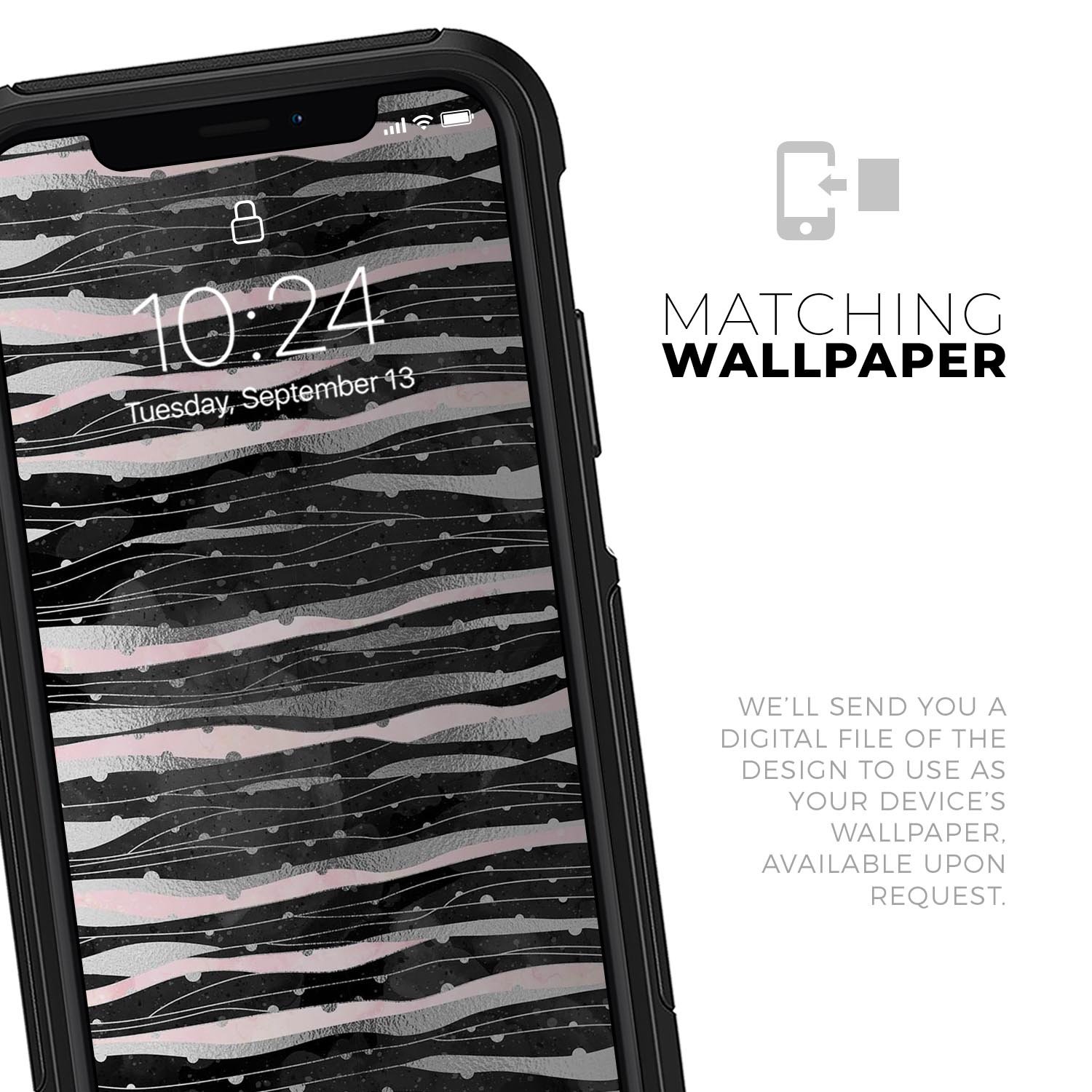 Karamfila Silver & Pink Marble V5 Skin Kit for iPhone OtterBox, showcasing a stylish marble design with dual-layer protection.