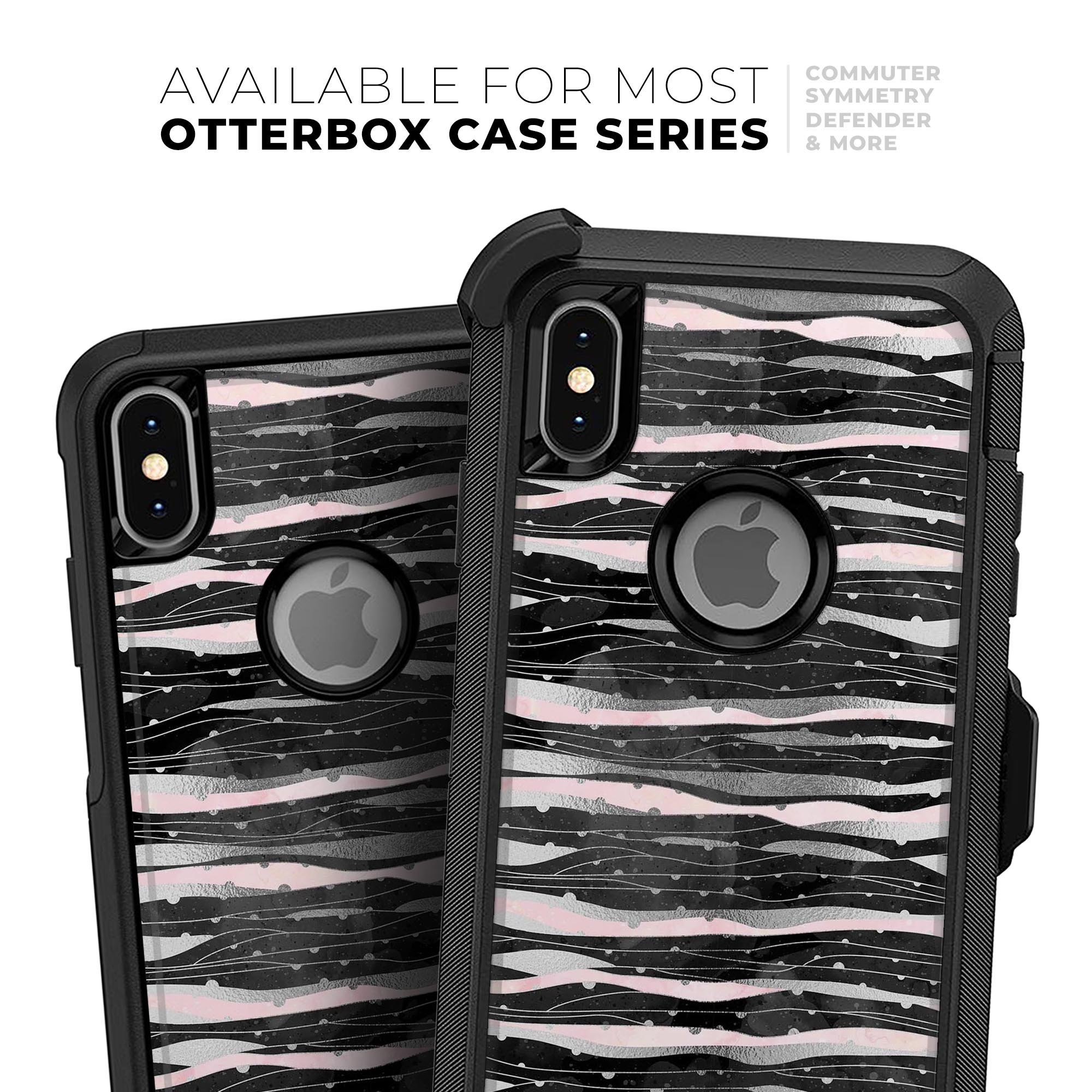 Karamfila Silver & Pink Marble V5 Skin Kit for iPhone OtterBox, showcasing a stylish marble design with dual-layer protection.