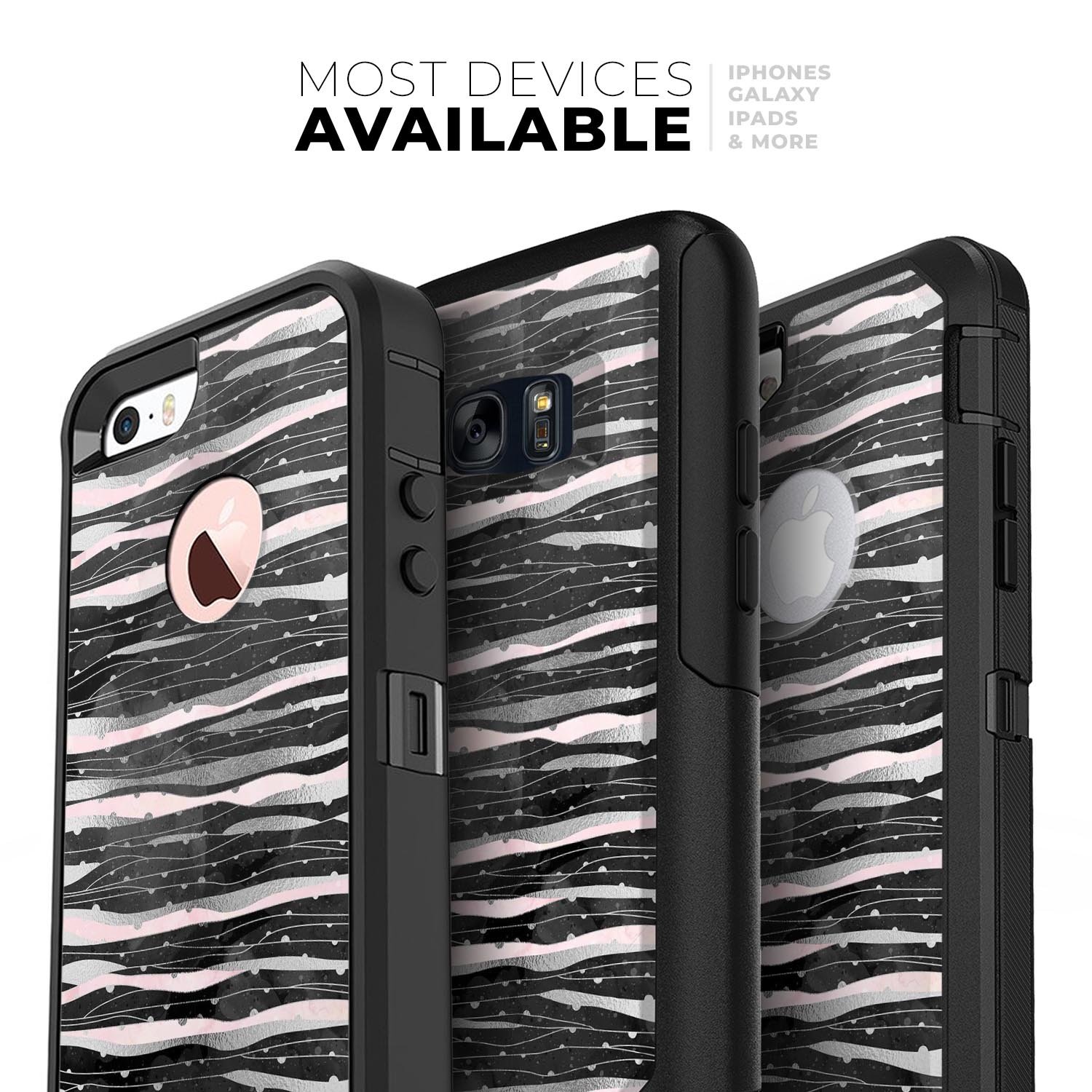 Karamfila Silver & Pink Marble V5 Skin Kit for iPhone OtterBox, showcasing a stylish marble design with dual-layer protection.