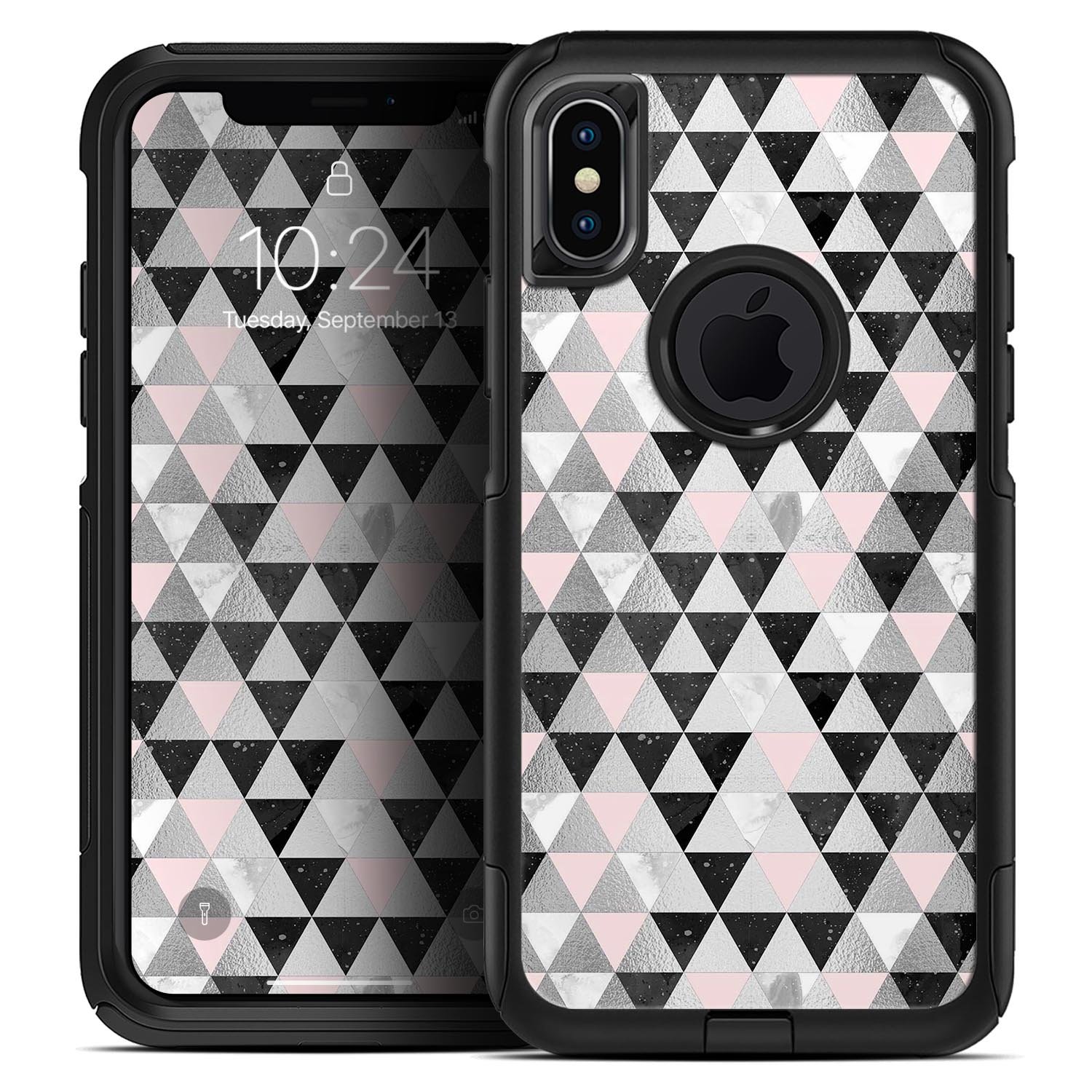 Karamfila Silver & Pink Marble V6 Skin Kit for iPhone OtterBox, showcasing a stylish marble design with dual-layer protection.