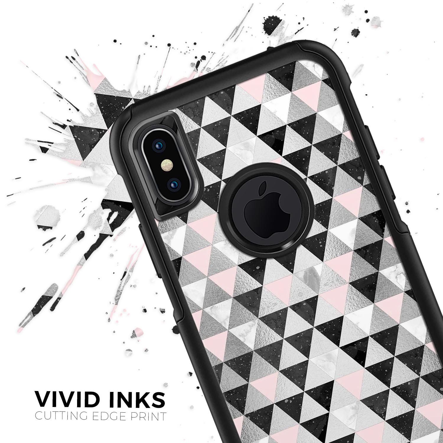 Karamfila Silver & Pink Marble V6 Skin Kit for iPhone OtterBox, showcasing a stylish marble design with dual-layer protection.