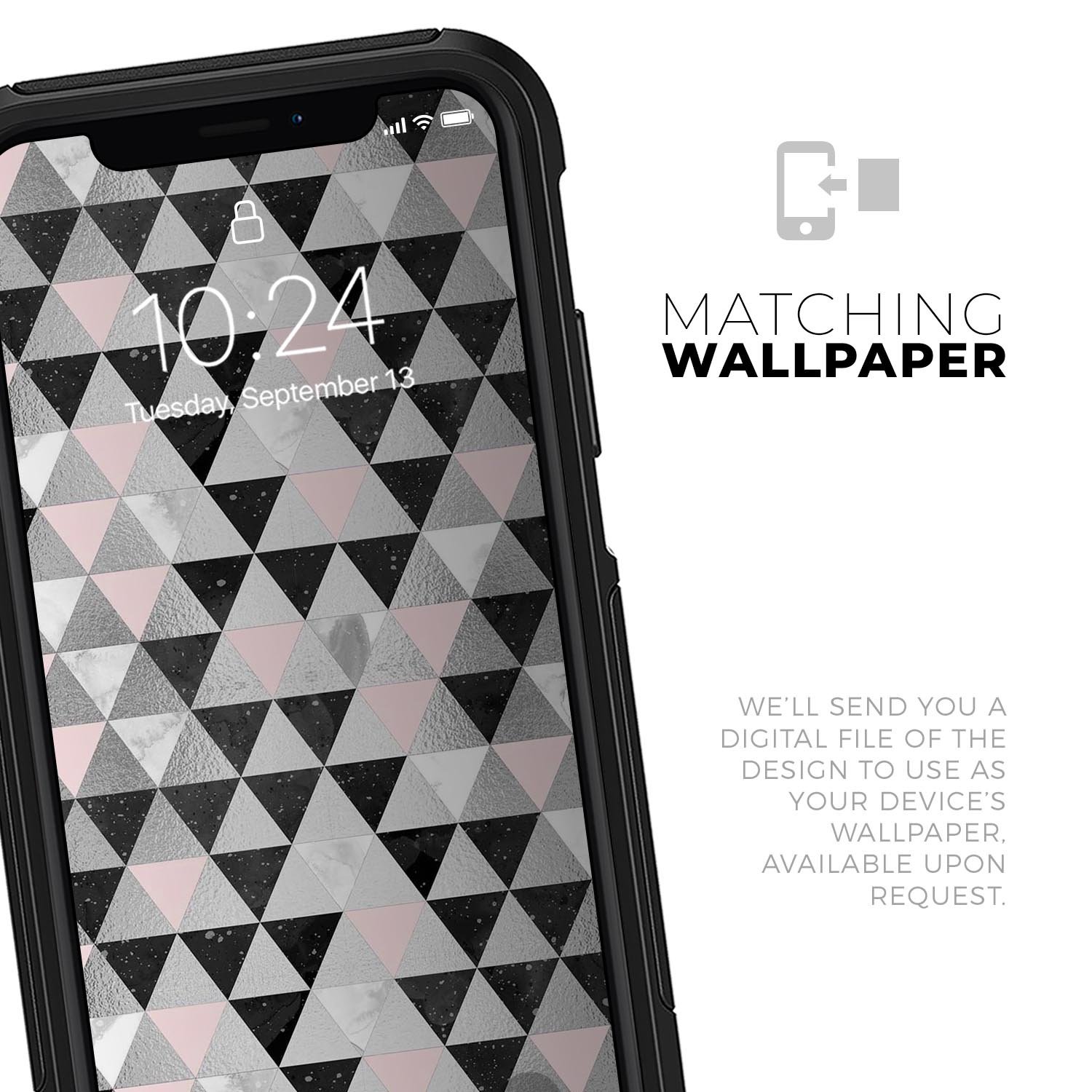Karamfila Silver & Pink Marble V6 Skin Kit for iPhone OtterBox, showcasing a stylish marble design with dual-layer protection.