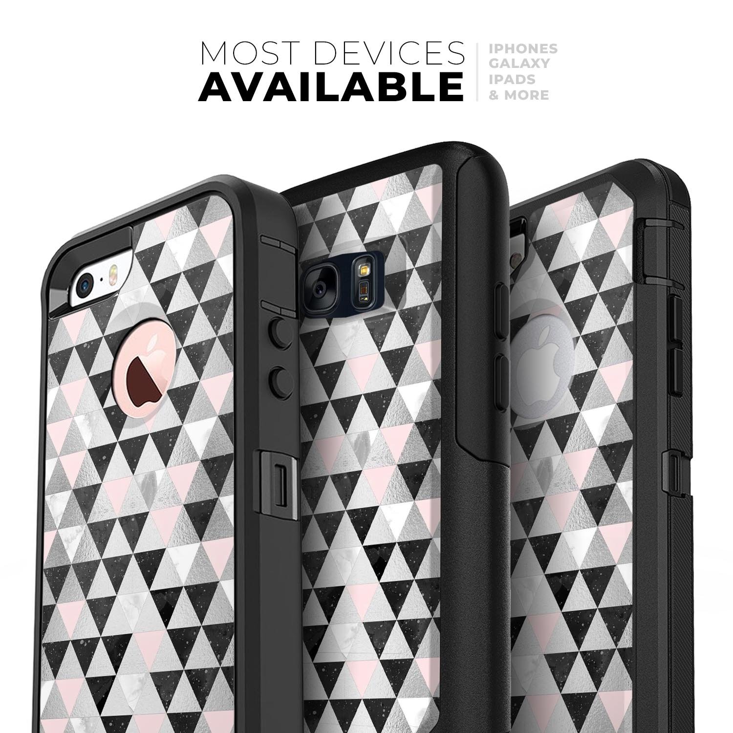 Karamfila Silver & Pink Marble V6 Skin Kit for iPhone OtterBox, showcasing a stylish marble design with dual-layer protection.