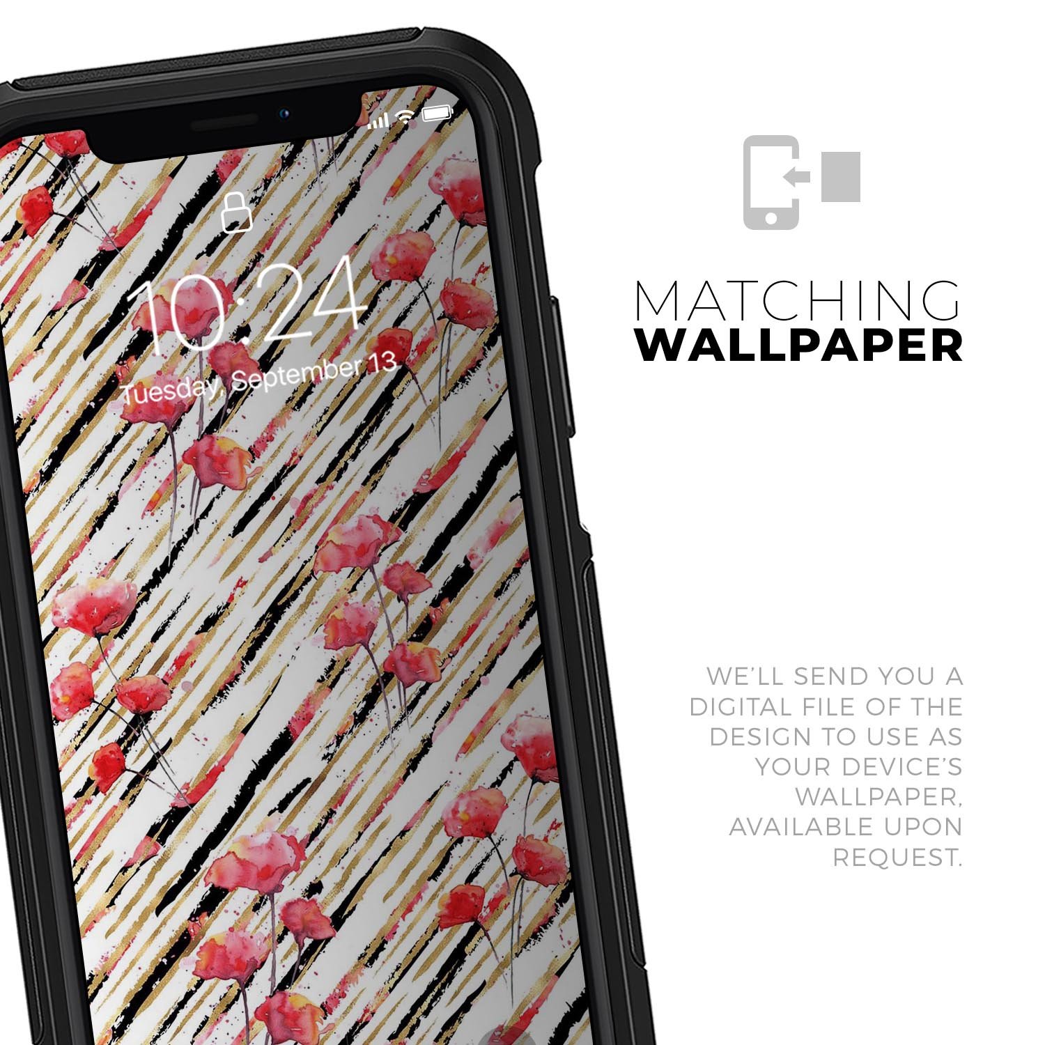 Karamfila Watercolo Poppies V11 Skin Kit for iPhone OtterBox, featuring vibrant poppy design and ultra-thin protection.