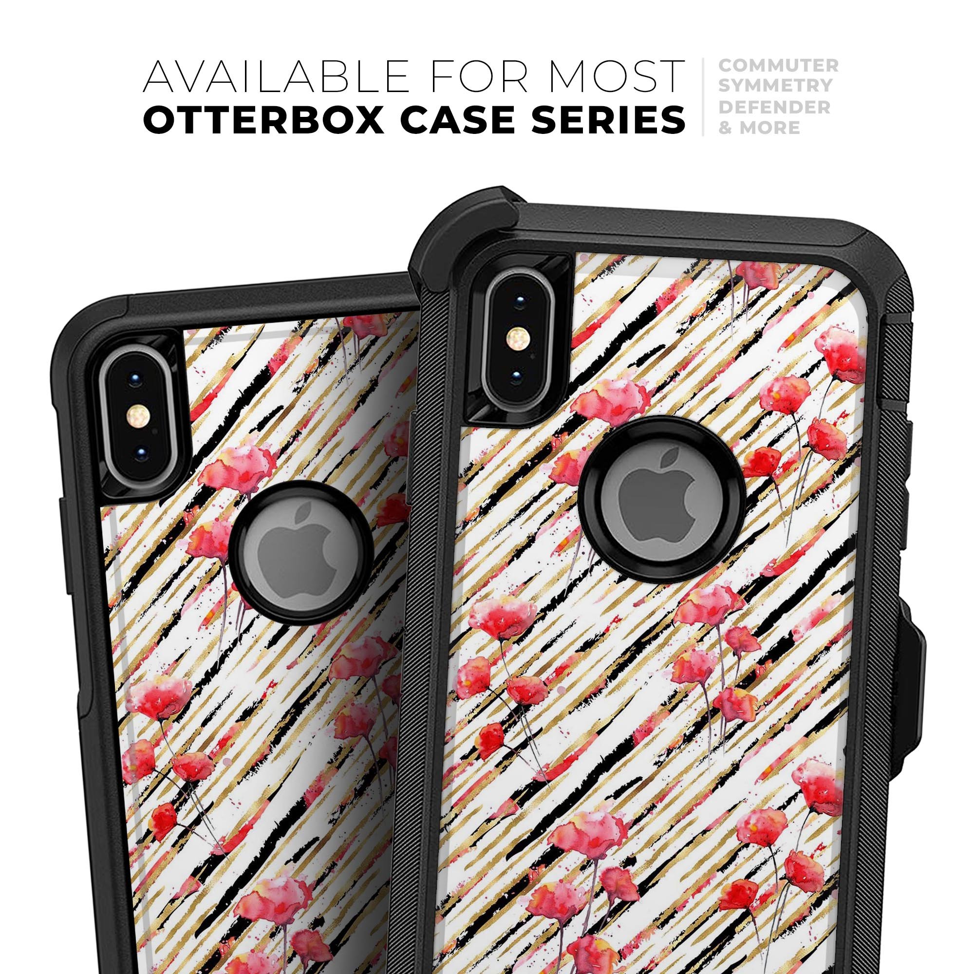 Karamfila Watercolo Poppies V11 Skin Kit for iPhone OtterBox, featuring vibrant poppy design and ultra-thin protection.