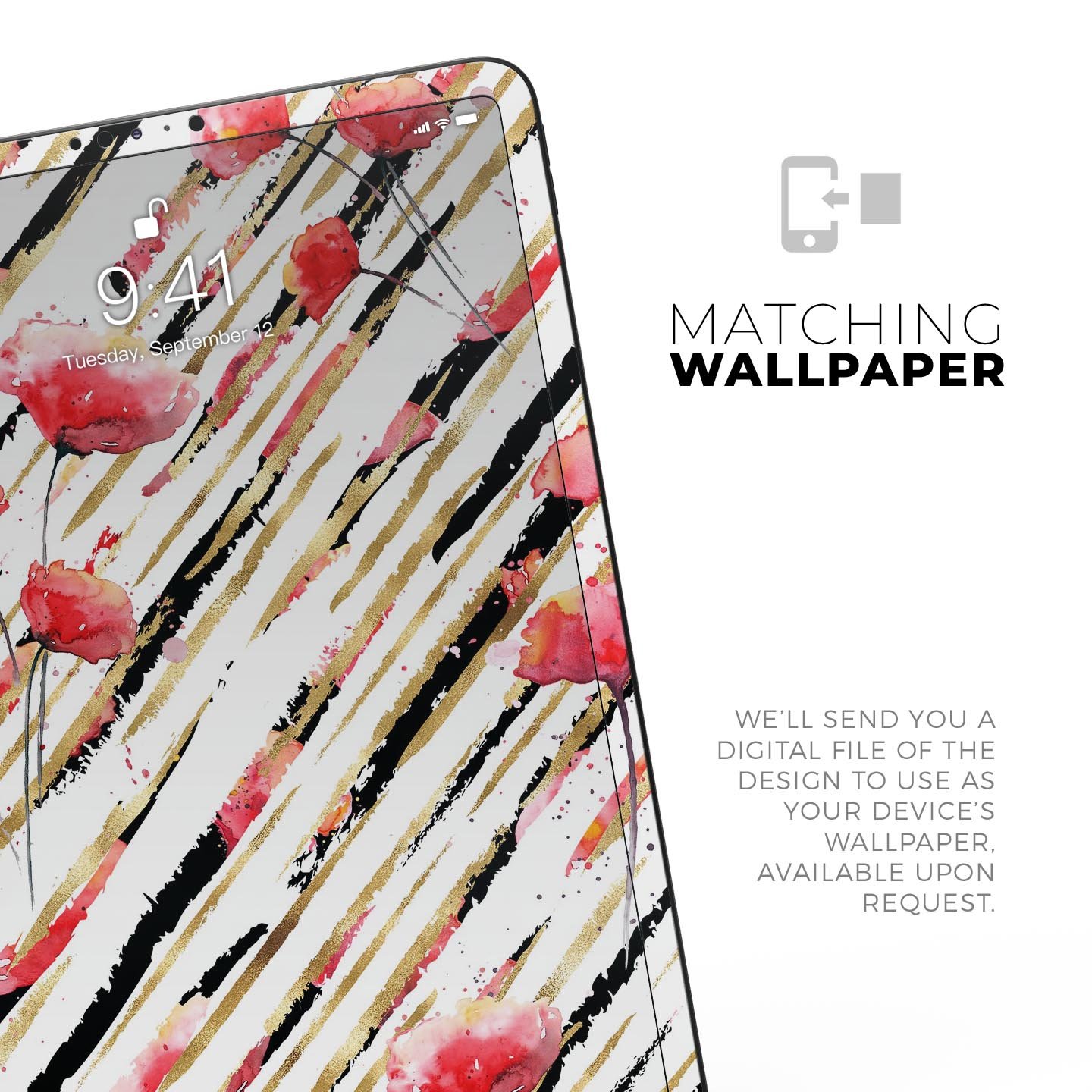 Karamfila Watercolo Poppies V12 full-body skin decal for Apple devices, showcasing vibrant poppy design and premium 3M material.