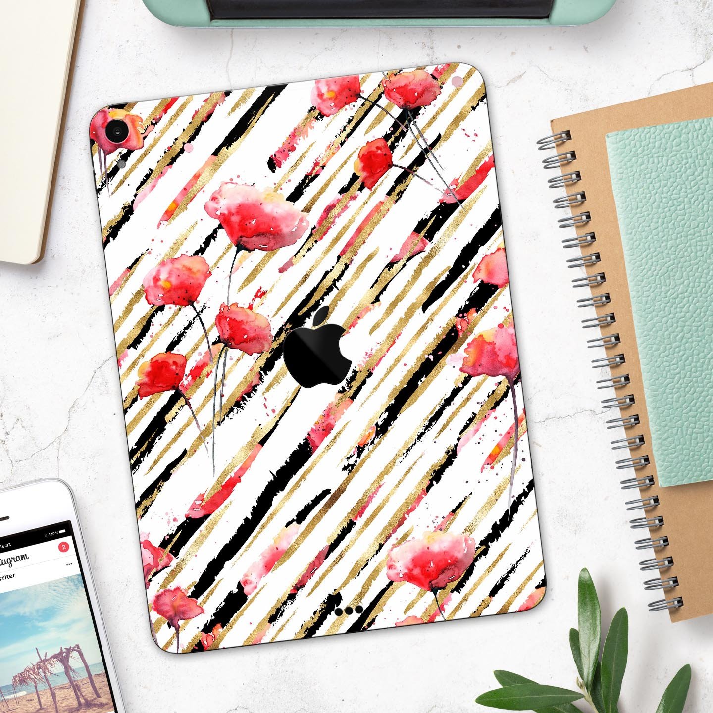 Karamfila Watercolo Poppies V12 full-body skin decal for Apple devices, showcasing vibrant poppy design and premium 3M material.