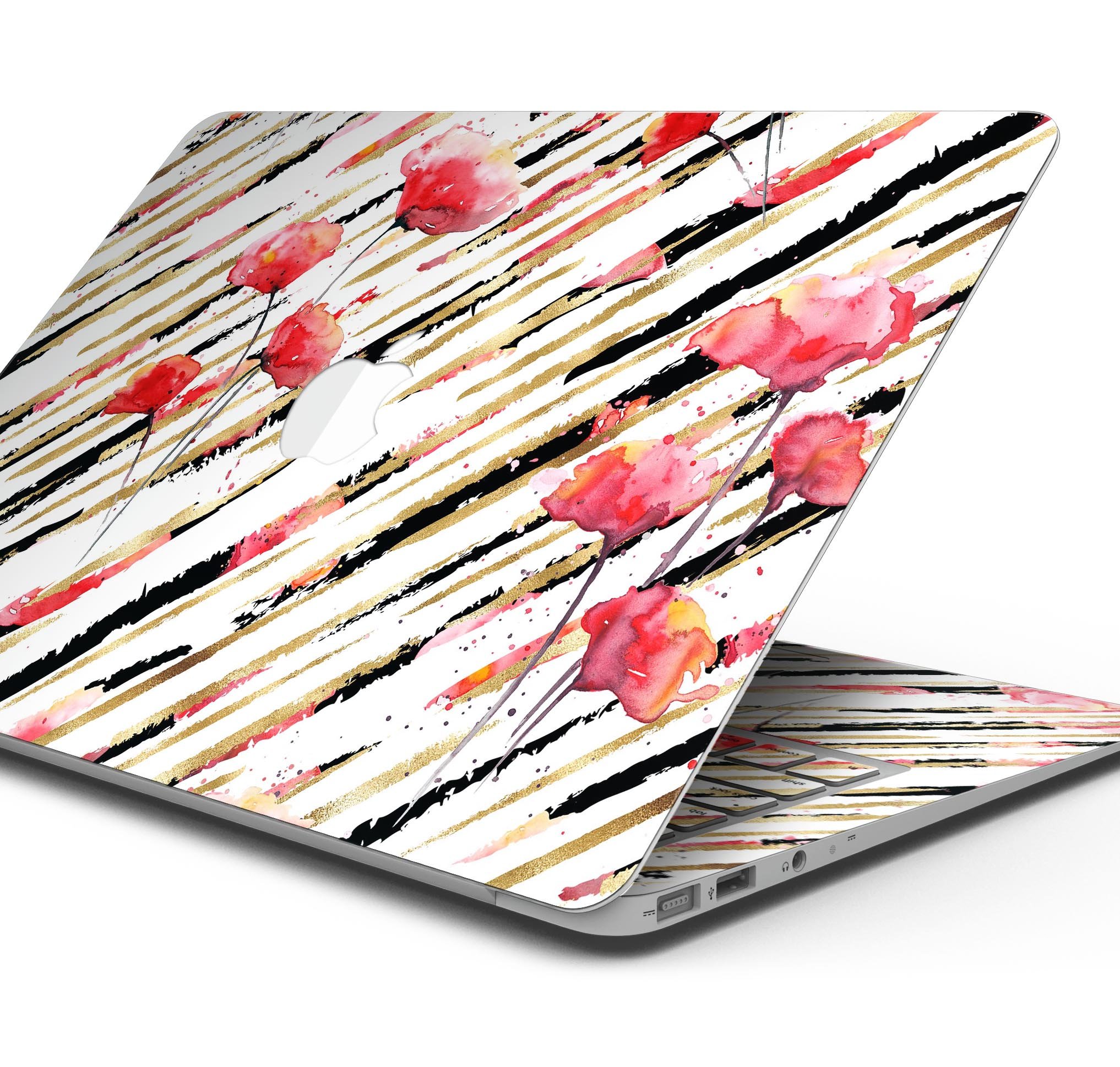 Karamfila Watercolo Poppies V12 skin decal wrap kit for MacBook, featuring vibrant poppy design and premium vinyl material.