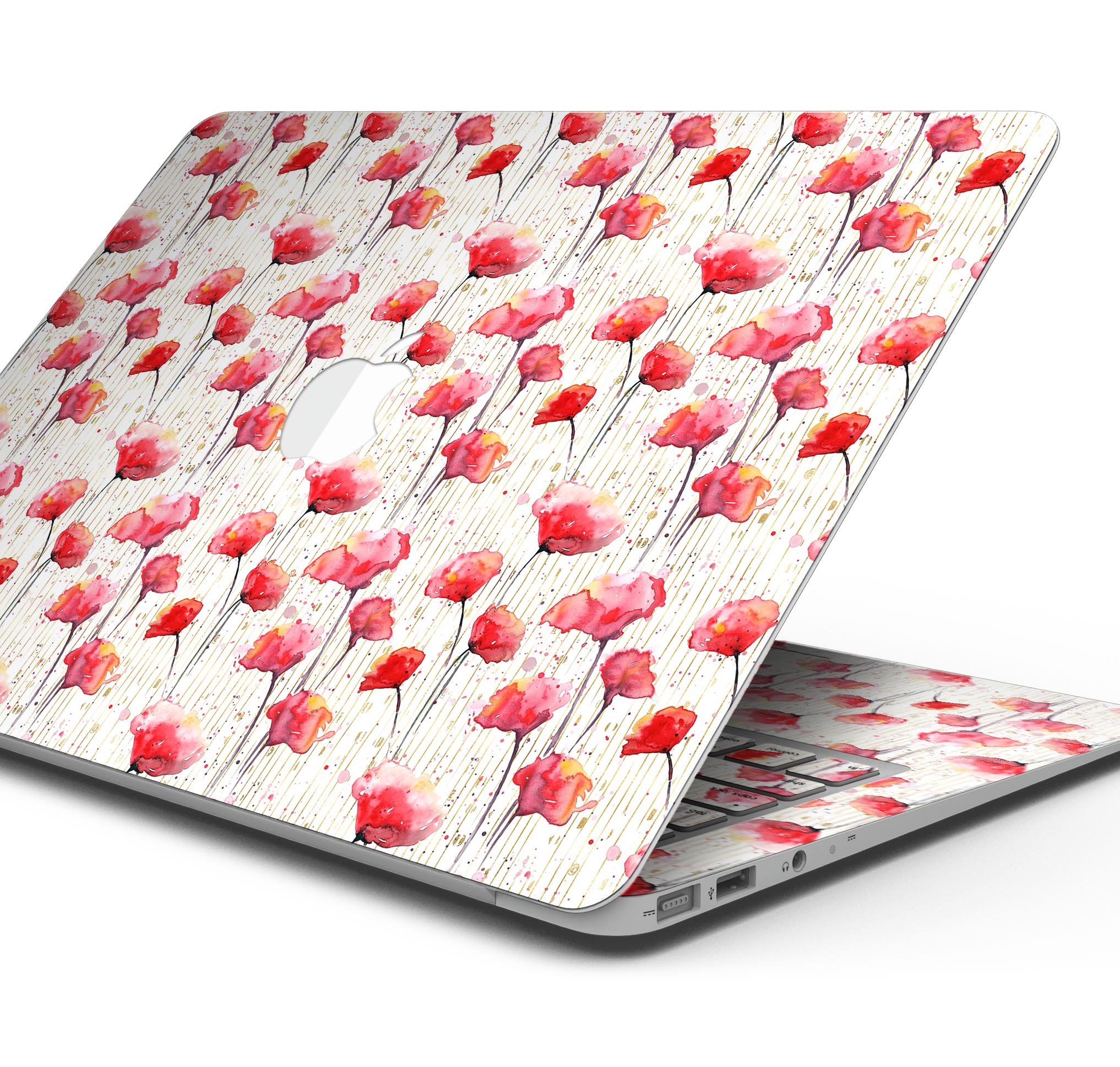 Karamfila Watercolo Poppies V14 skin decal wrap kit for MacBook, featuring vibrant poppy design and premium vinyl material.