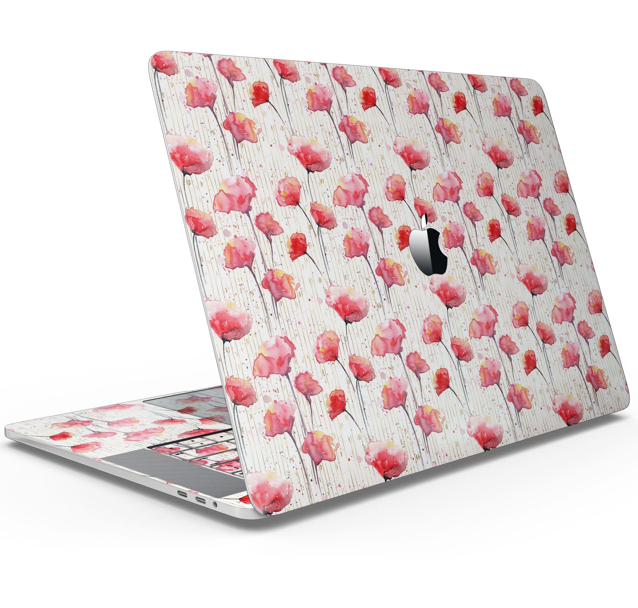 Karamfila Watercolo Poppies V14 skin decal wrap kit for MacBook, featuring vibrant poppy design and premium vinyl material.