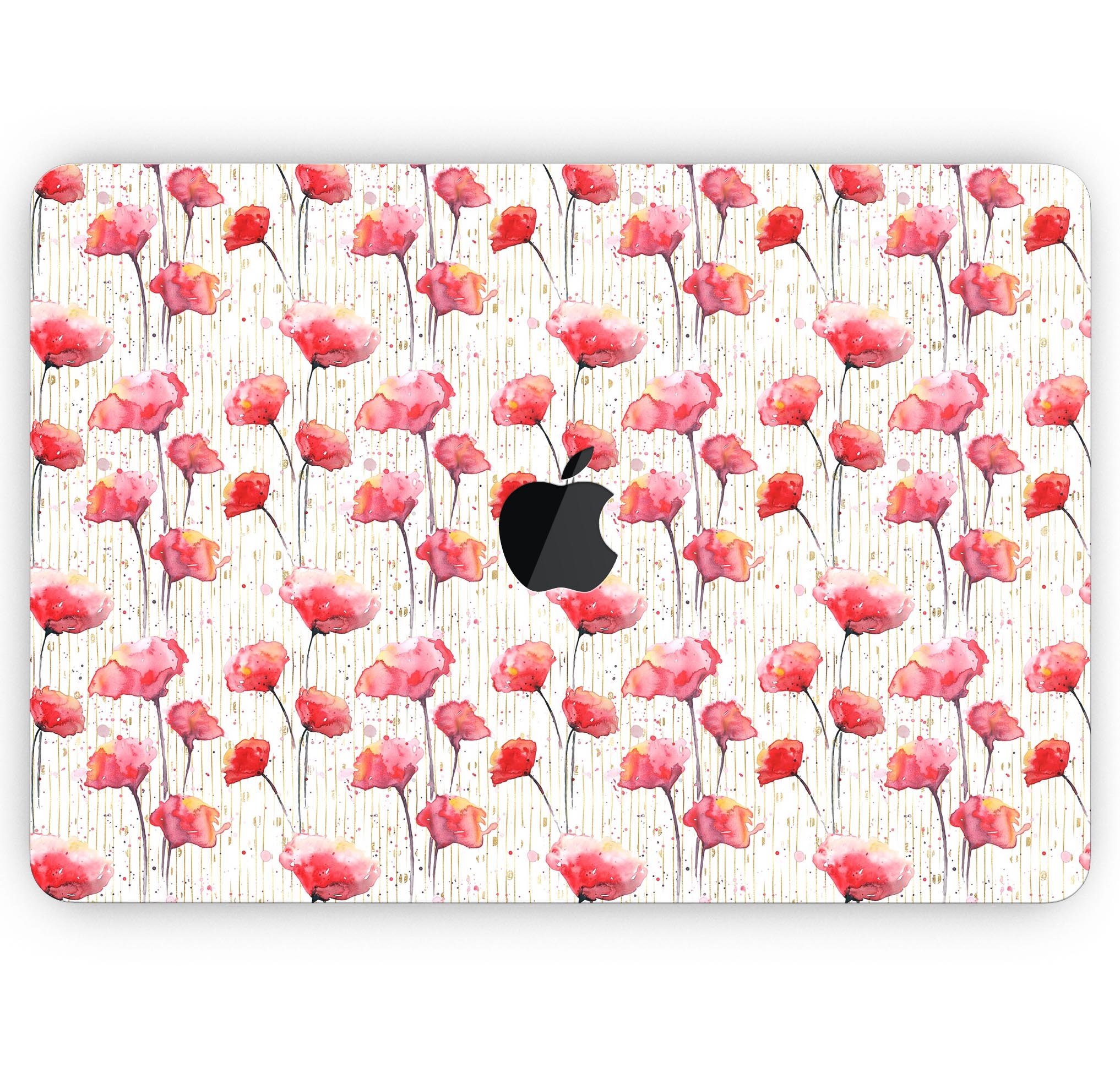 Karamfila Watercolo Poppies V14 skin decal wrap kit for MacBook, featuring vibrant poppy design and premium vinyl material.