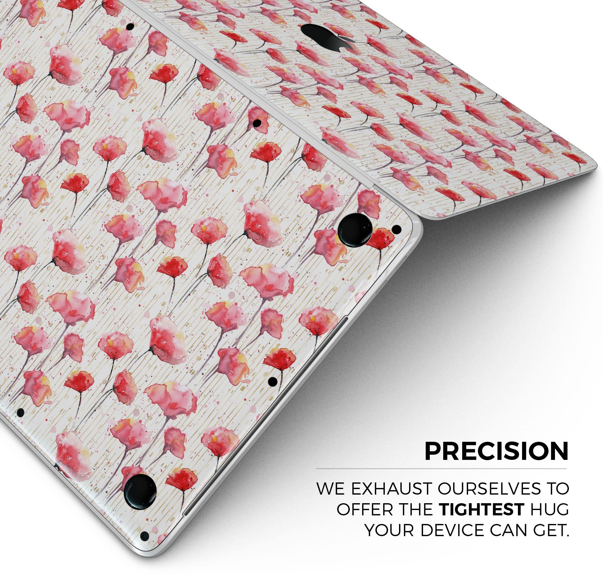 Karamfila Watercolo Poppies V14 skin decal wrap kit for MacBook, featuring vibrant poppy design and premium vinyl material.