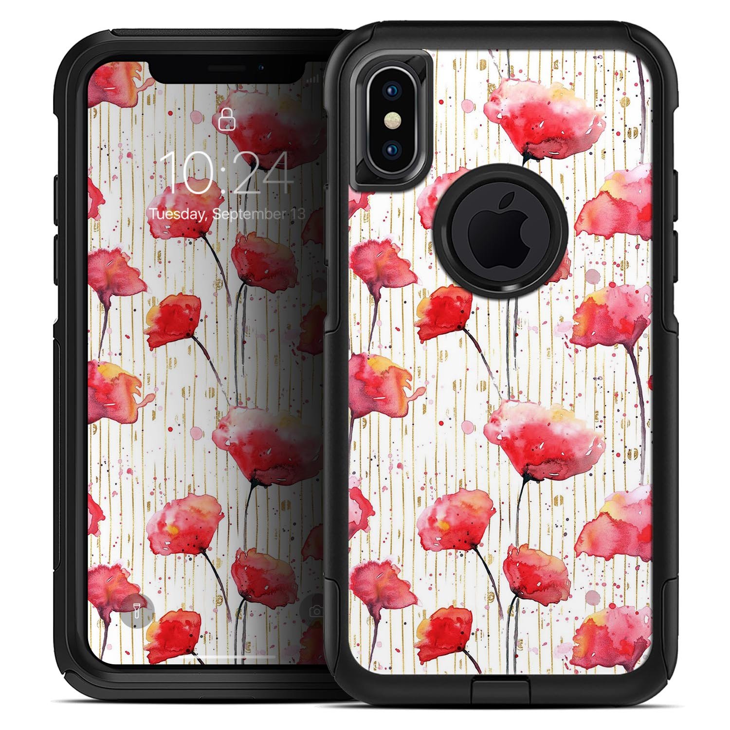 Karamfila Watercolo Poppies V15 Skin Kit for iPhone OtterBox, featuring vibrant poppy design and ultra-thin protection.