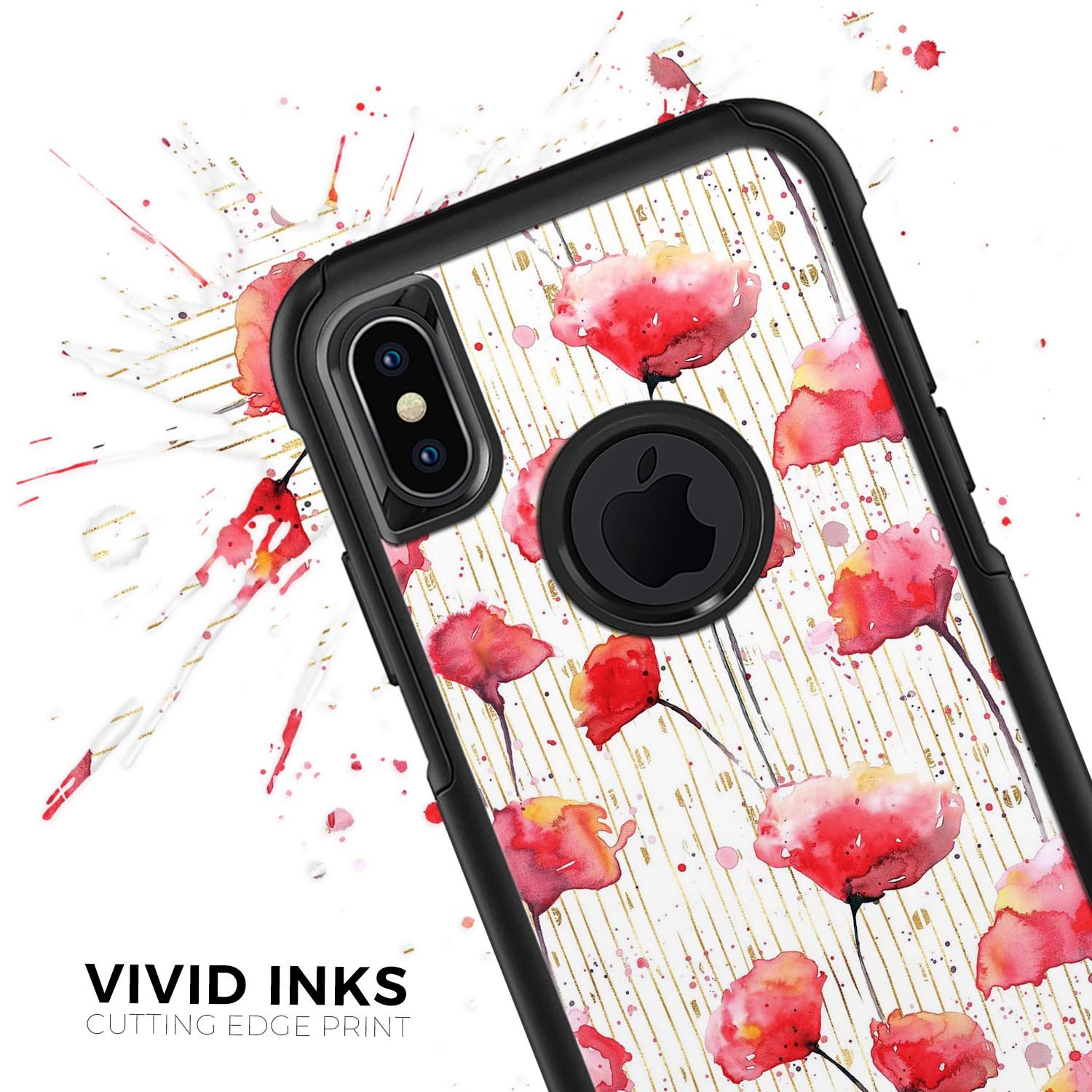 Karamfila Watercolo Poppies V15 Skin Kit for iPhone OtterBox, featuring vibrant poppy design and ultra-thin protection.