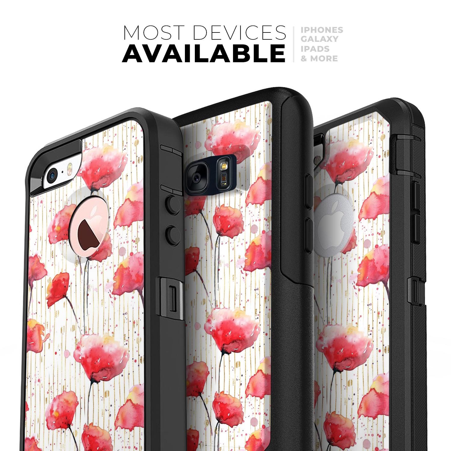 Karamfila Watercolo Poppies V15 Skin Kit for iPhone OtterBox, featuring vibrant poppy design and ultra-thin protection.