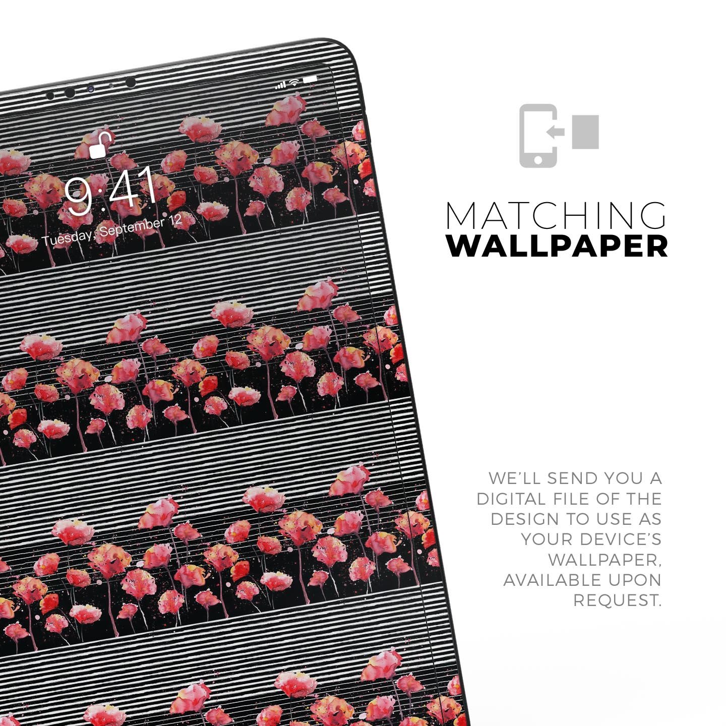 Karamfila Watercolo Poppies V2 full-body skin decal for Apple devices, showcasing vibrant poppy design and premium 3M material.