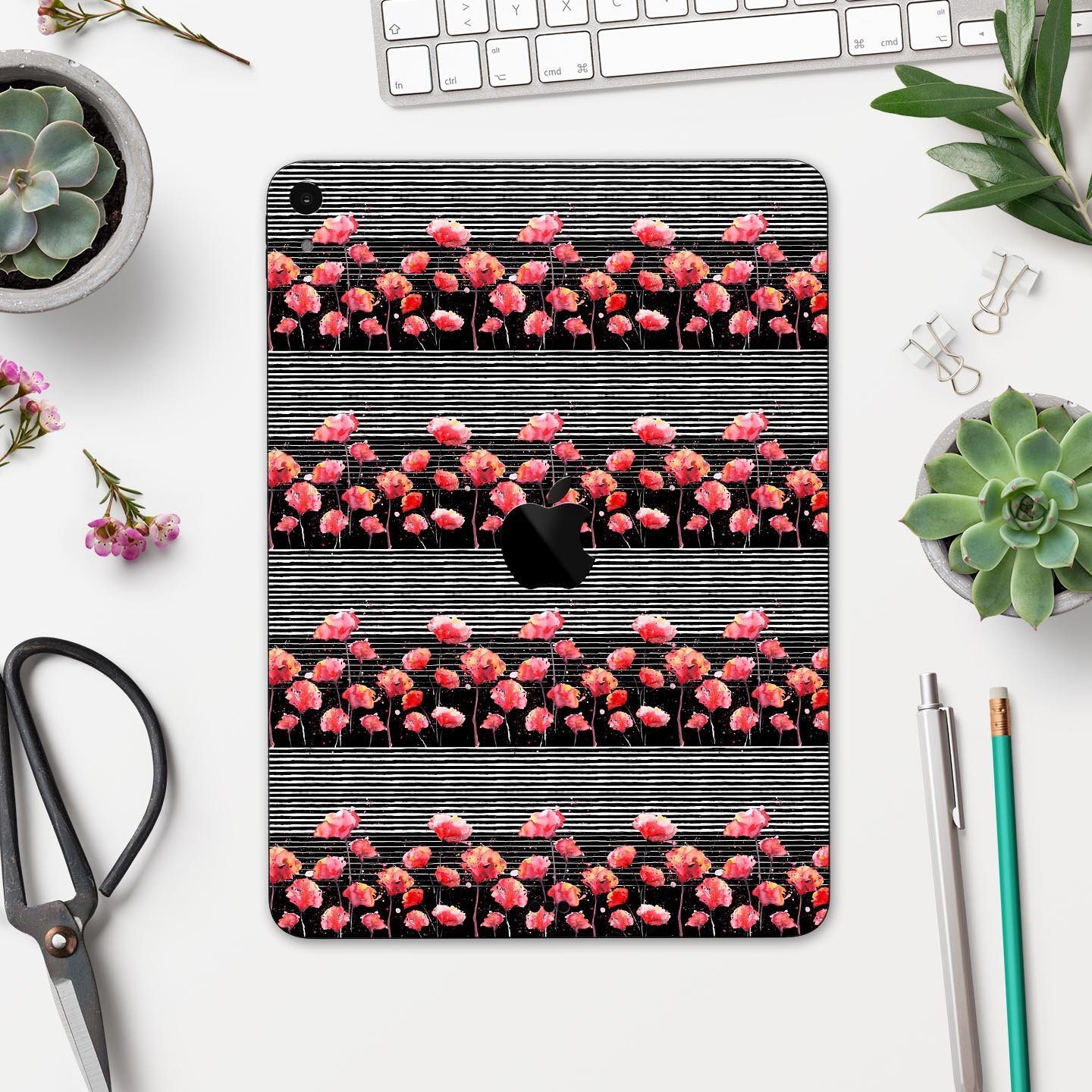Karamfila Watercolo Poppies V2 full-body skin decal for Apple devices, showcasing vibrant poppy design and premium 3M material.