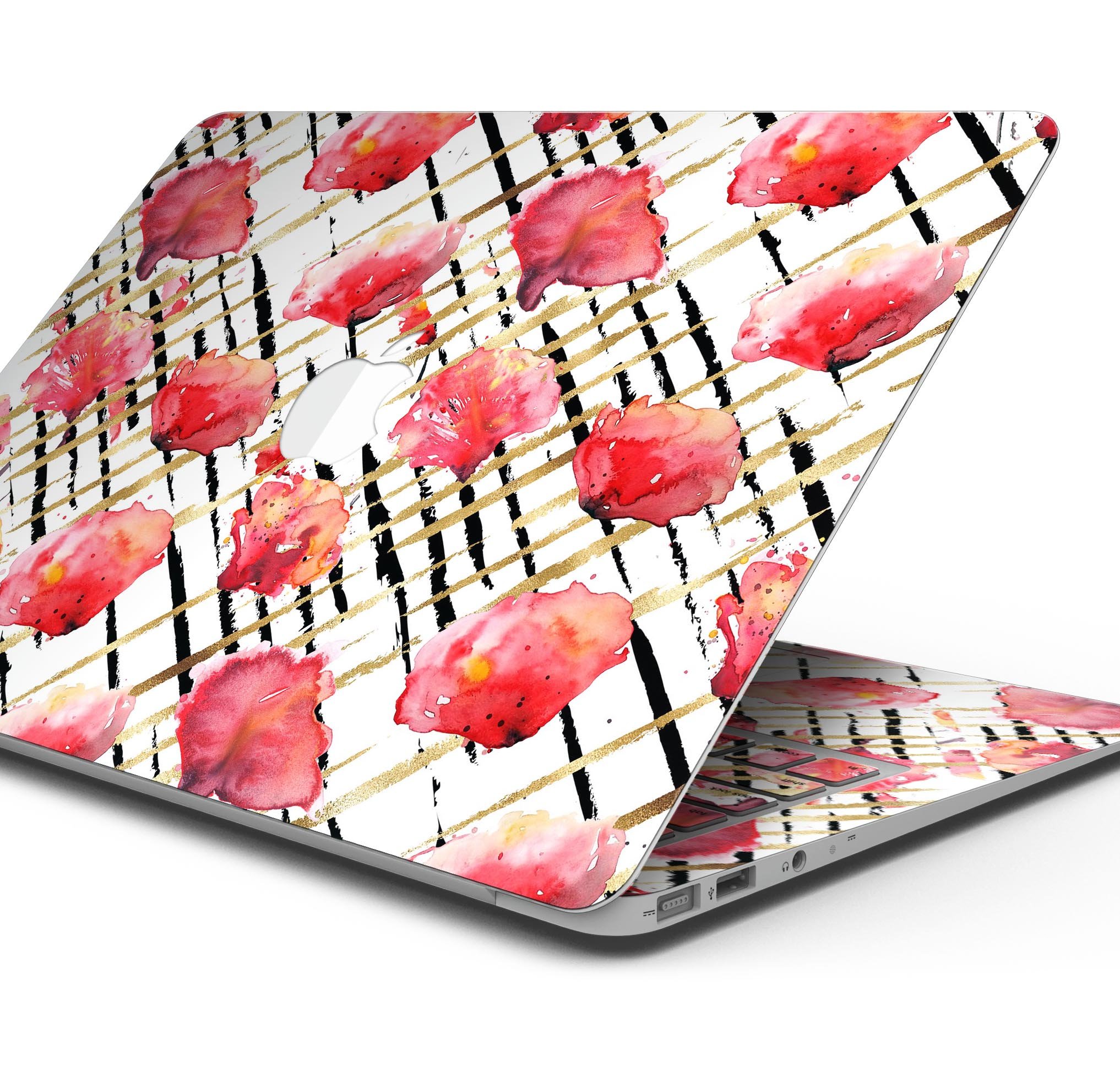 Karamfila Watercolo Poppies V25 skin decal wrap kit for MacBook, showcasing vibrant poppy design on a sleek surface.