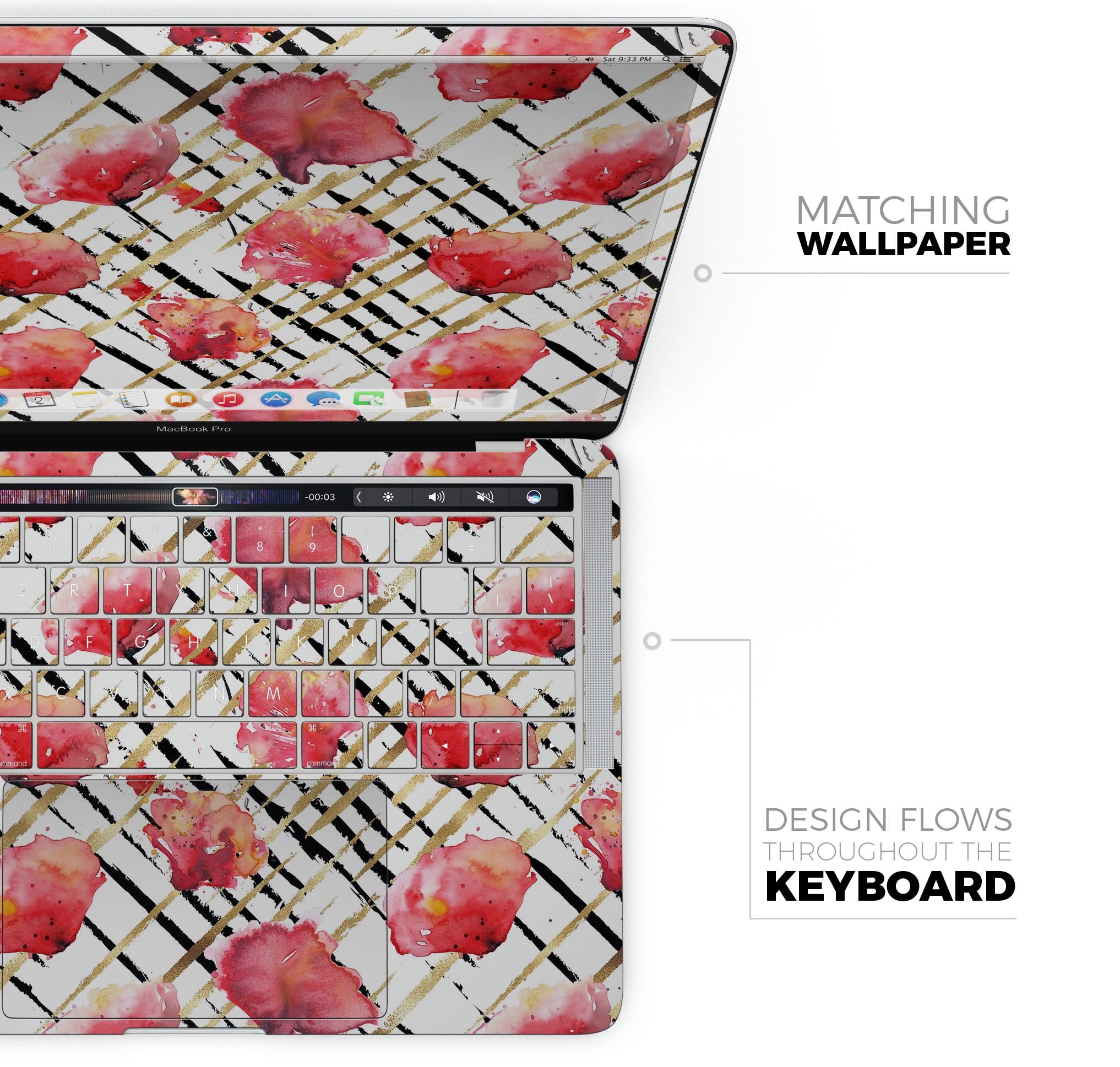 Karamfila Watercolo Poppies V25 skin decal wrap kit for MacBook, showcasing vibrant poppy design on a sleek surface.